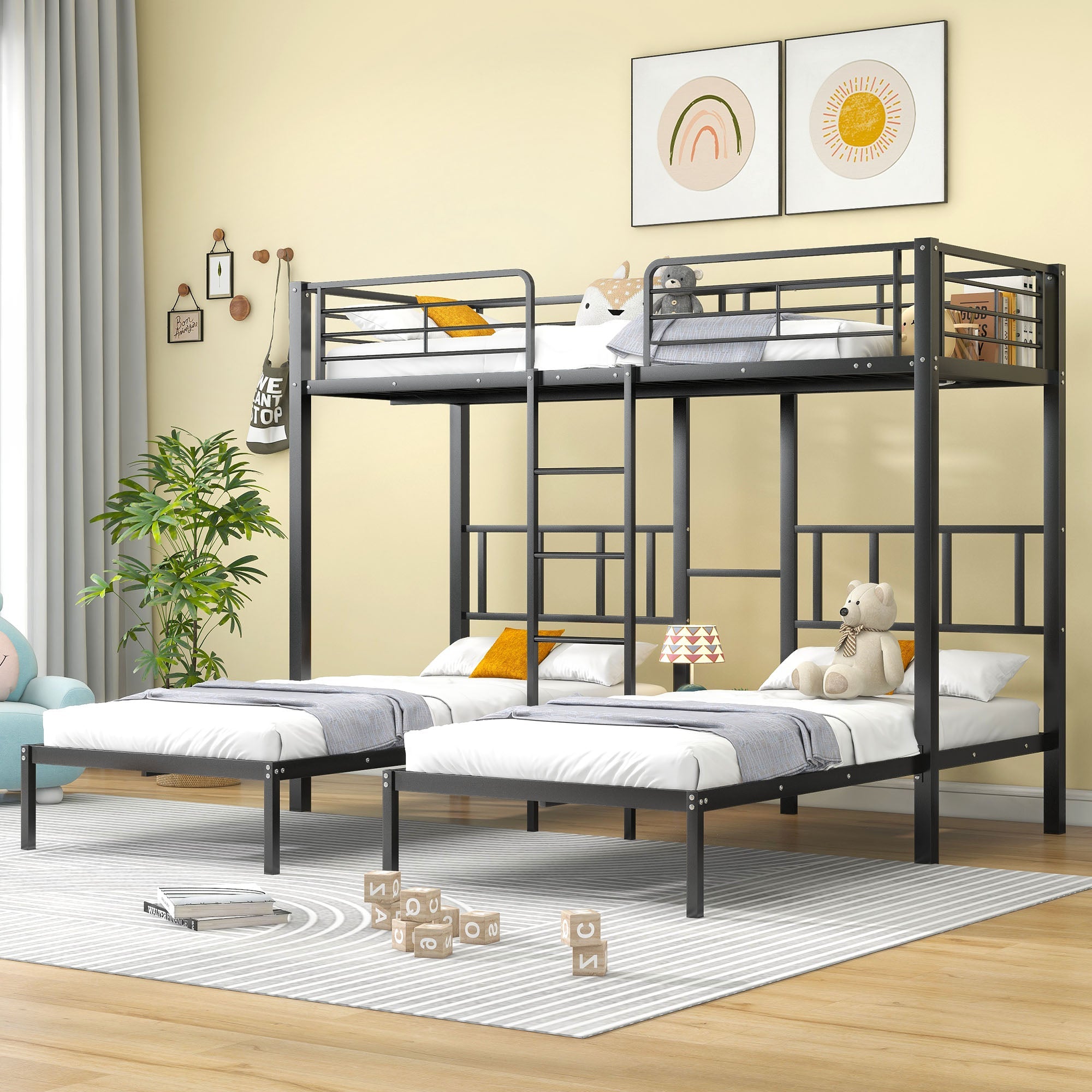 Logidon 3-persoons stapelbed met laddertafel Zwart 90x200