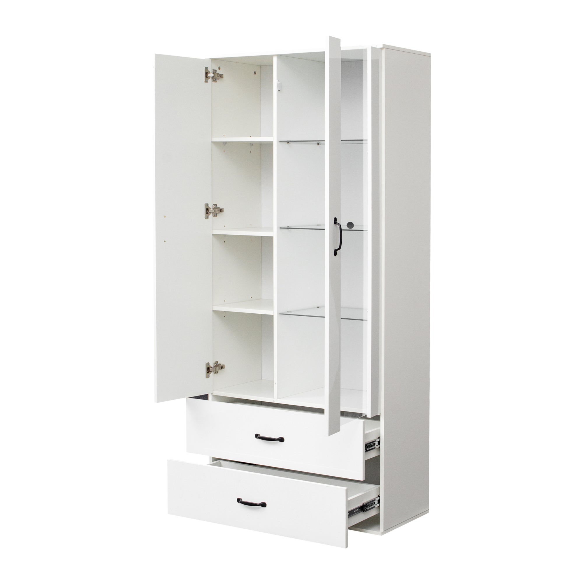 Logidon LED-vitrine wit, 16 kleuren, glazen deuren, 2 deuren, 2 lades
