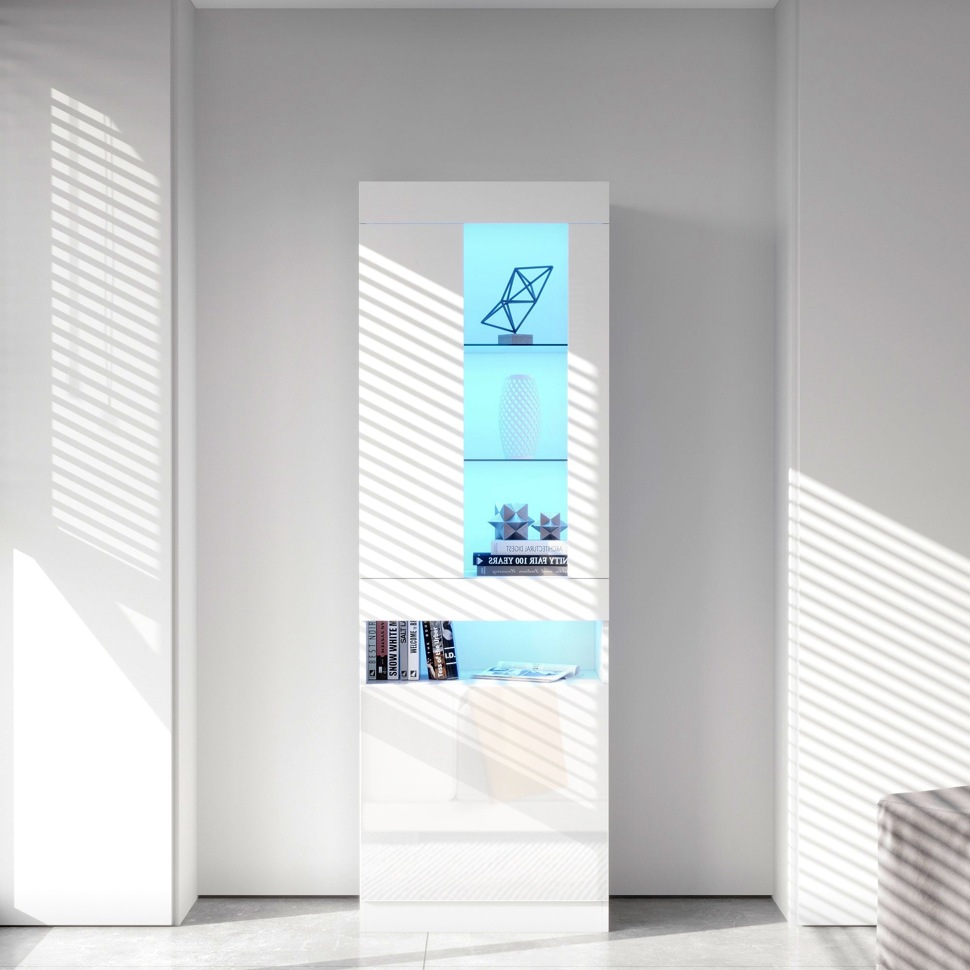Logidon showcase with 16 colors LED lighting white standing showcase