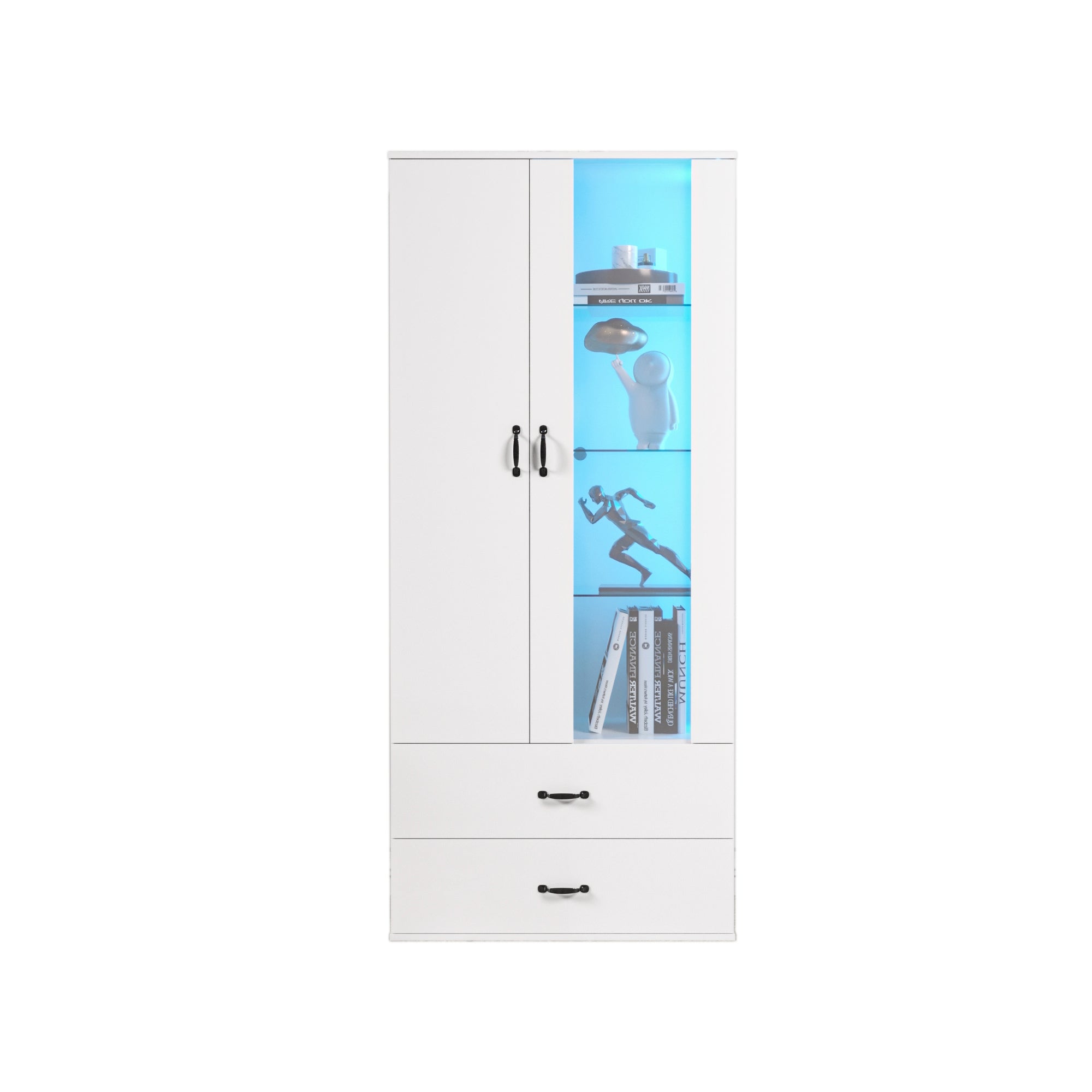 Logidon LED-vitrine wit, 16 kleuren, glazen deuren, 2 deuren, 2 lades