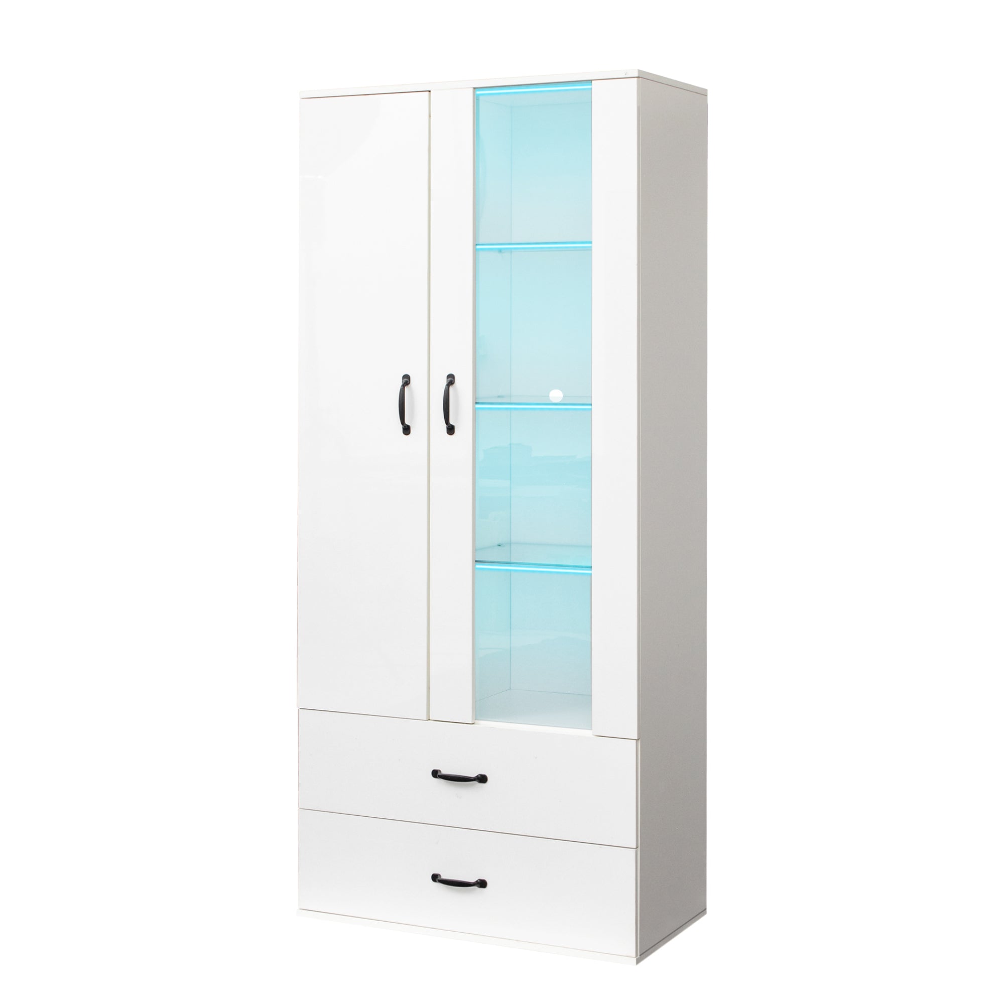 Logidon LED-vitrine wit, 16 kleuren, glazen deuren, 2 deuren, 2 lades