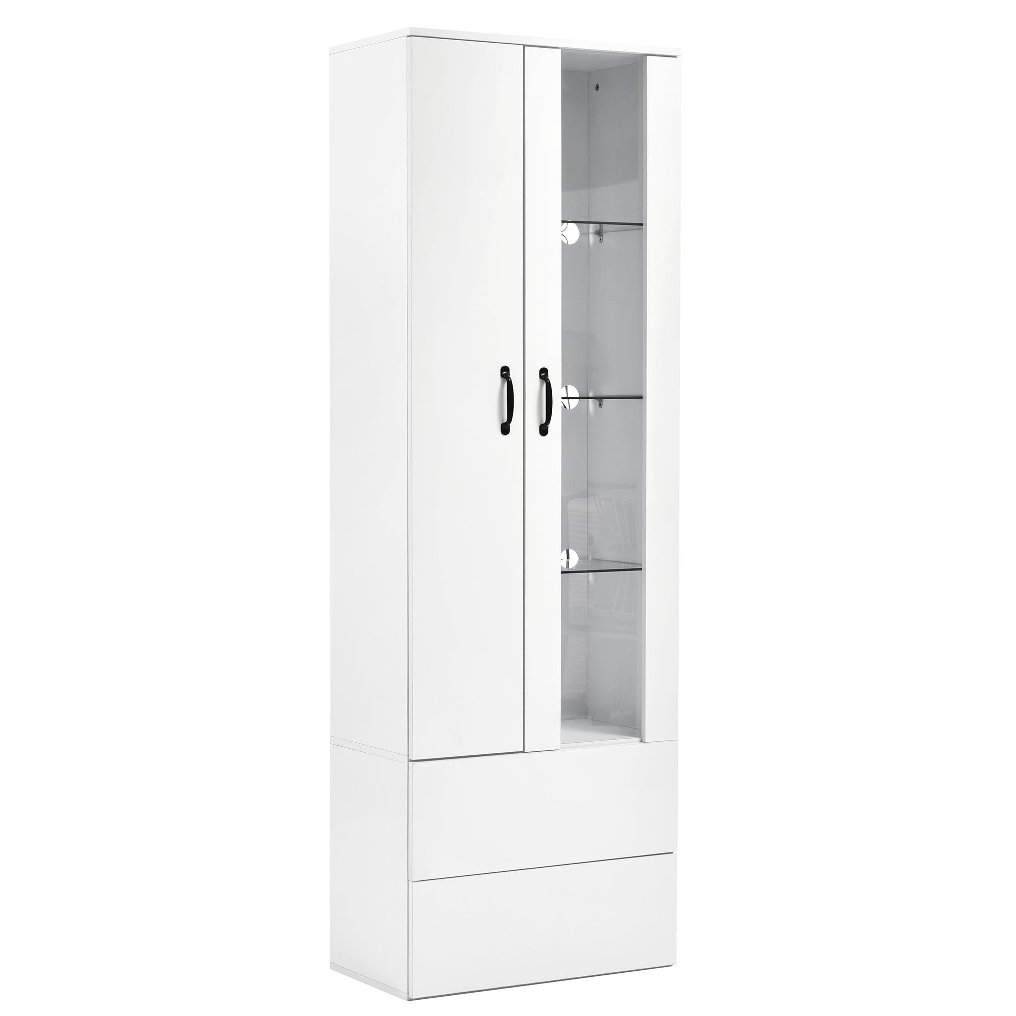 Logidon LED-vitrine wit, 16 kleuren, glazen deuren, 2 deuren, 2 lades