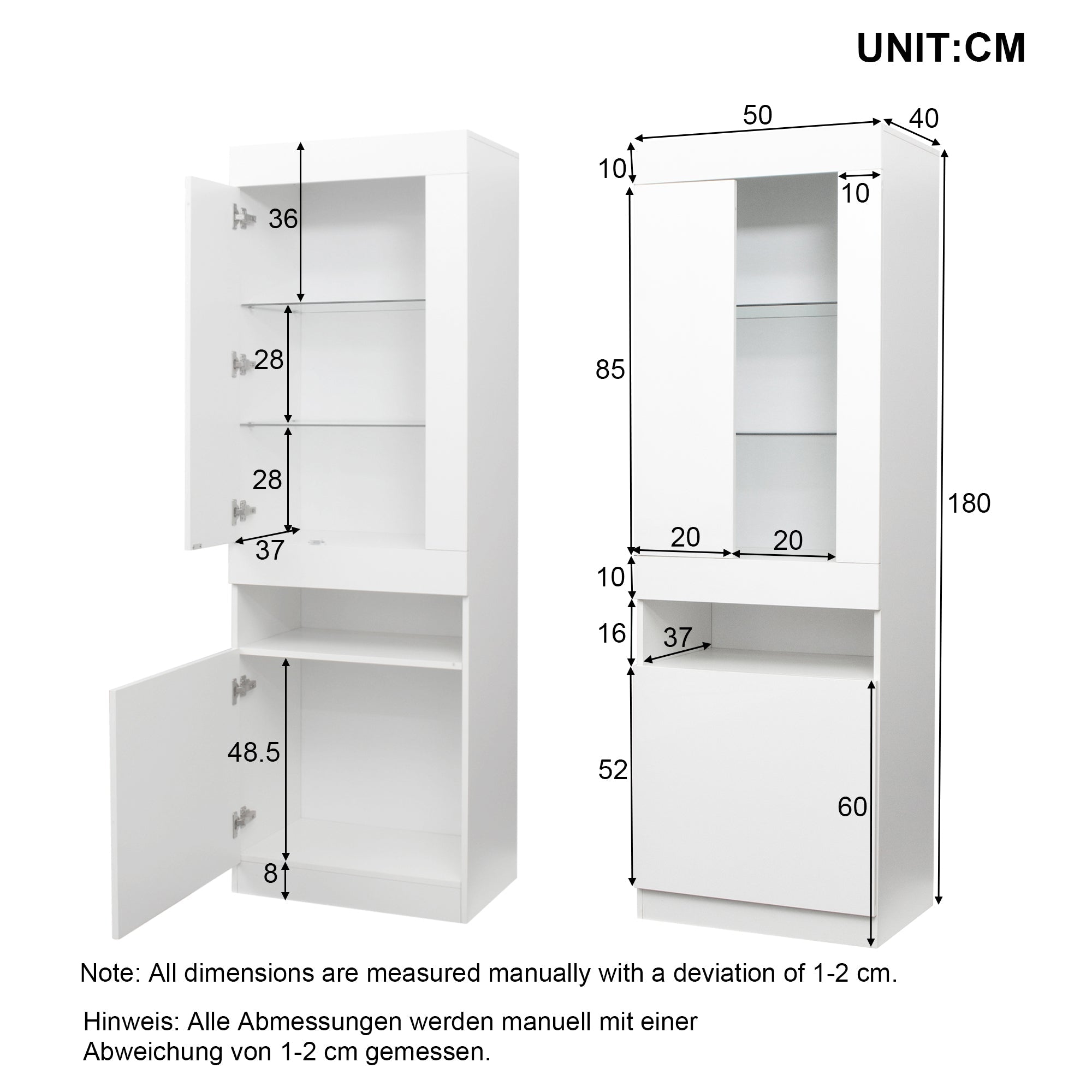 Logidon vitrine met 16 kleuren LED verlichting witte staande vitrine
