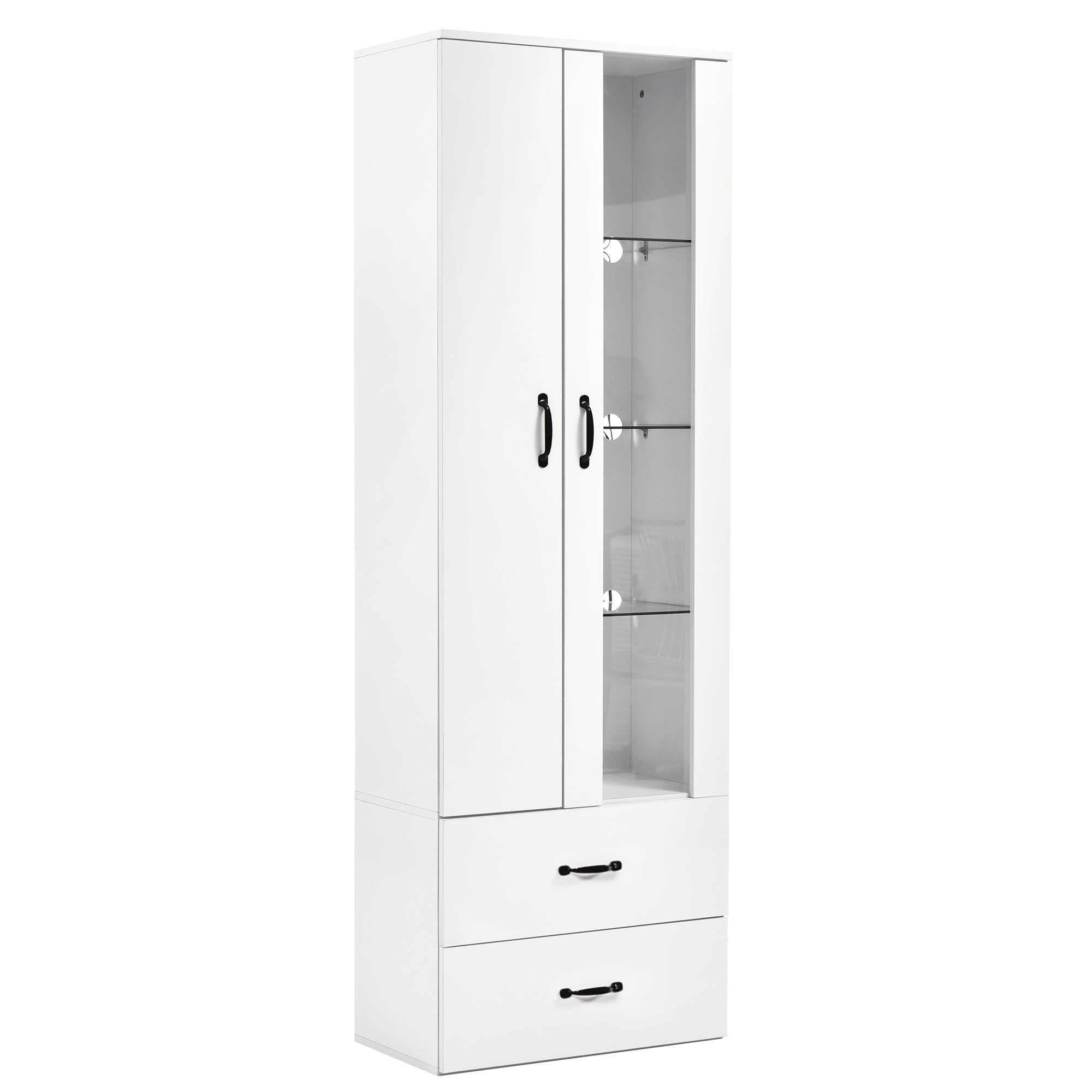 Logidon LED-vitrine wit, 16 kleuren, glazen deuren, 2 deuren, 2 lades