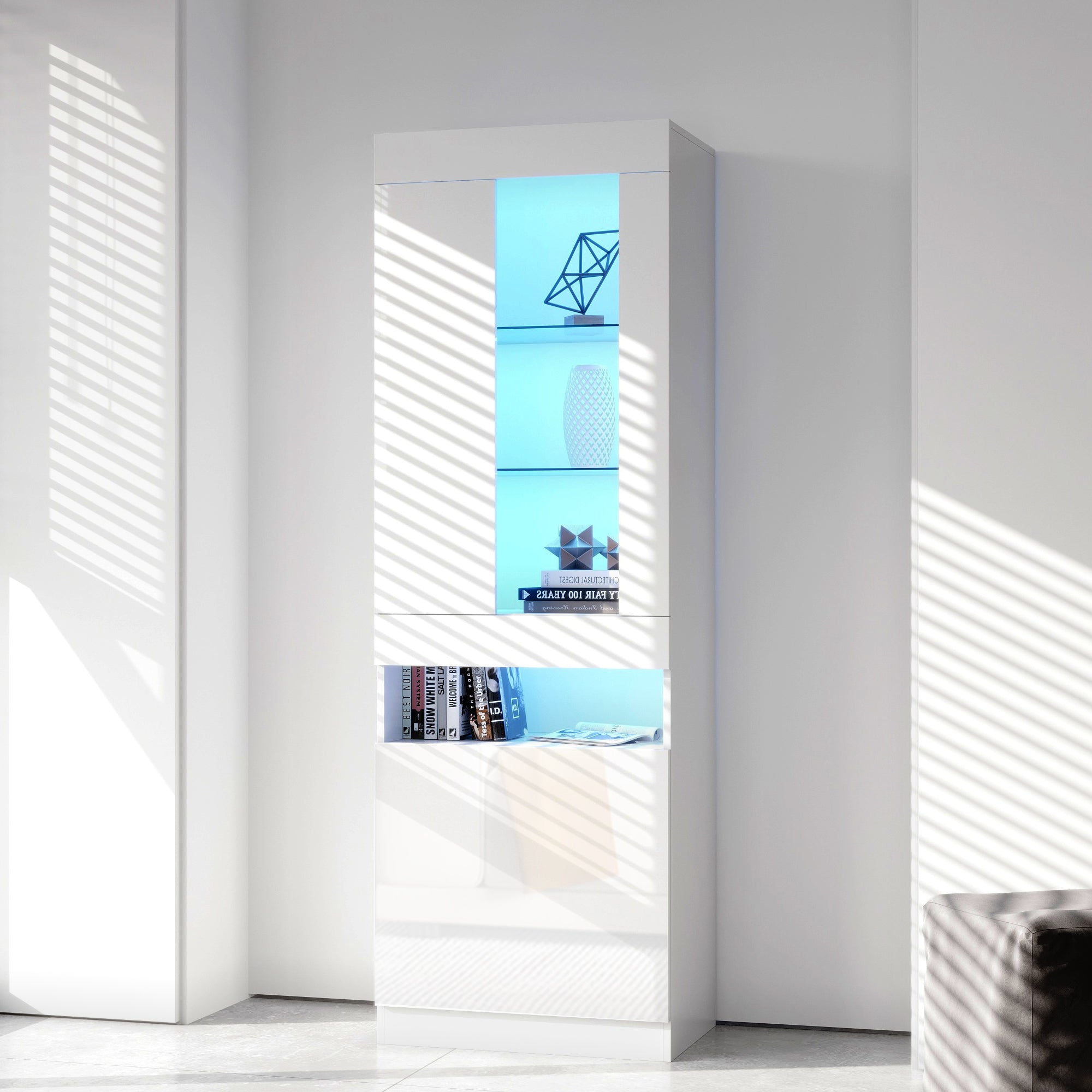 Logidon vitrine met 16 kleuren LED verlichting witte staande vitrine