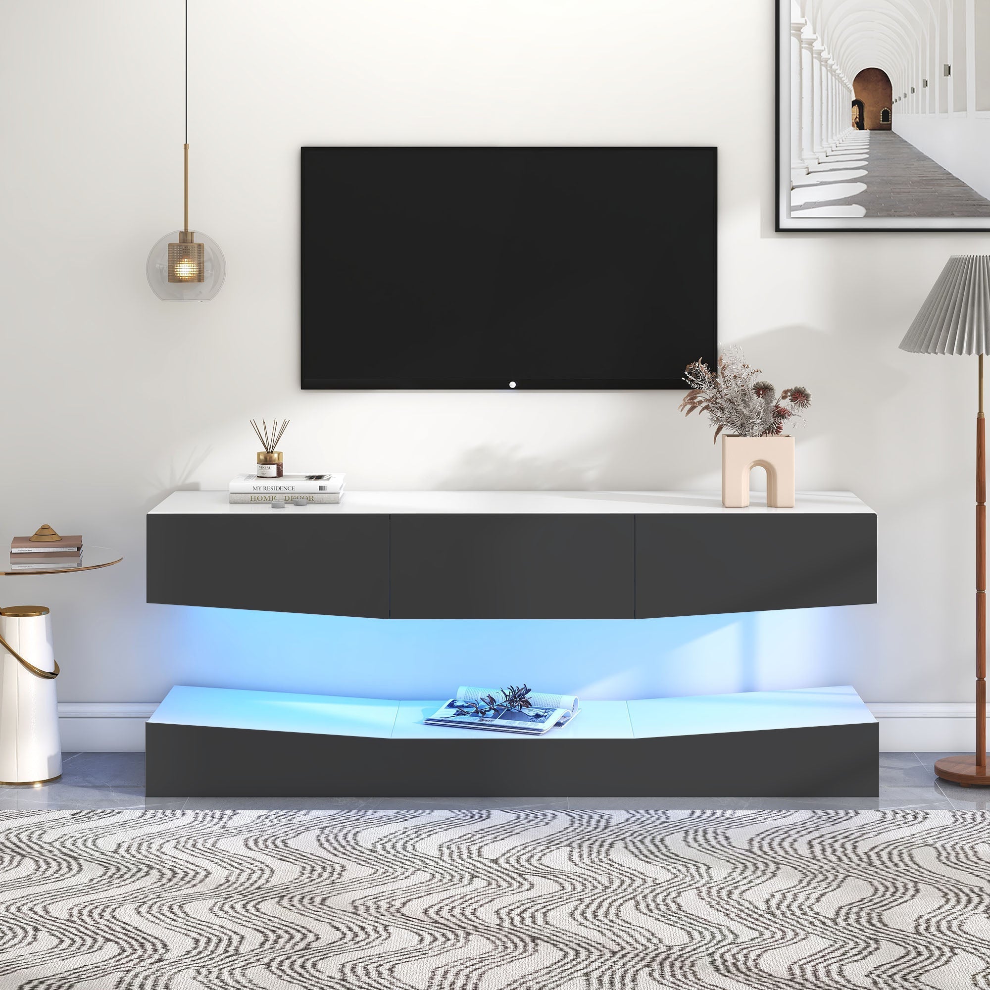 Logidon Hanging TV Board With LED Lighting 180x40 cm Gray