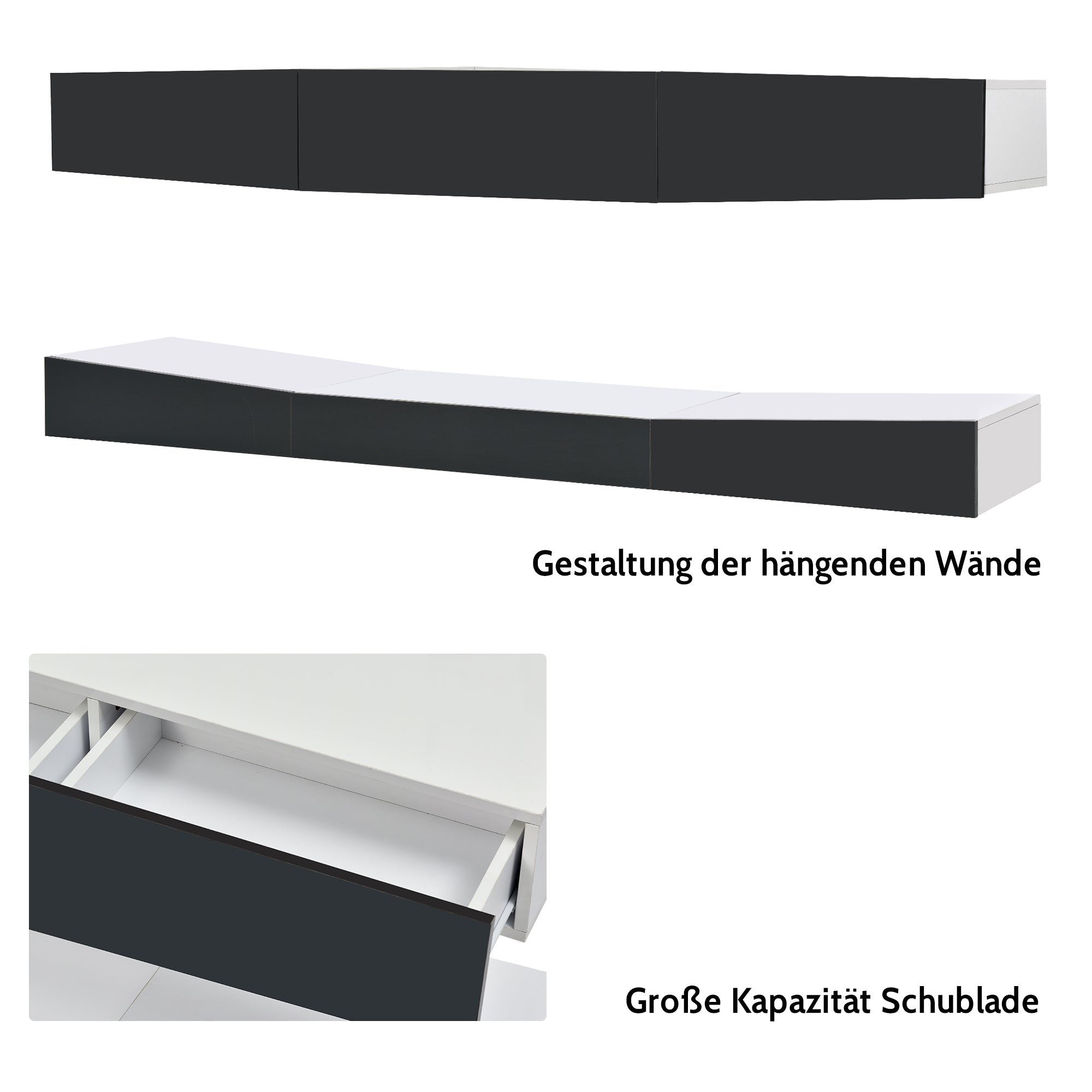 Logidon Hanging TV Board With LED Lighting 180x40 cm Gray