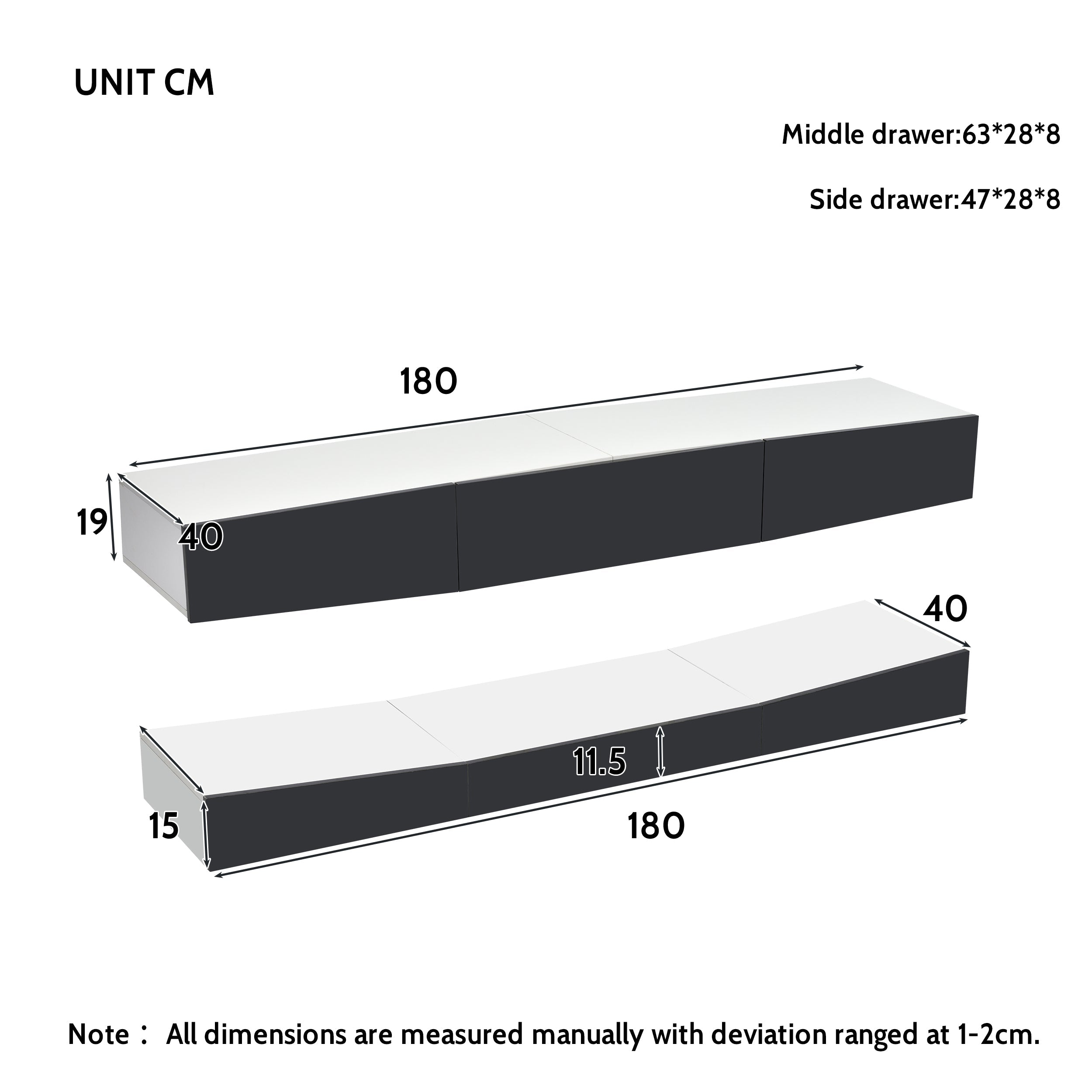 Logidon Hanging TV Board With LED Lighting 180x40 cm Gray