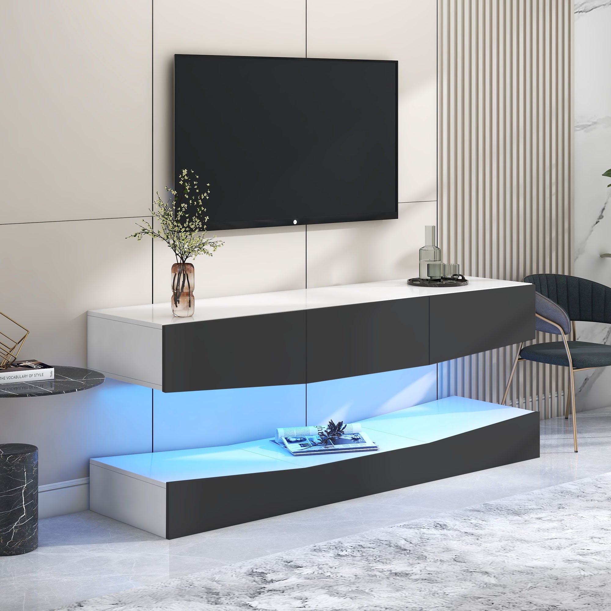 Logidon Hanging TV Board With LED Lighting 180x40 cm Gray