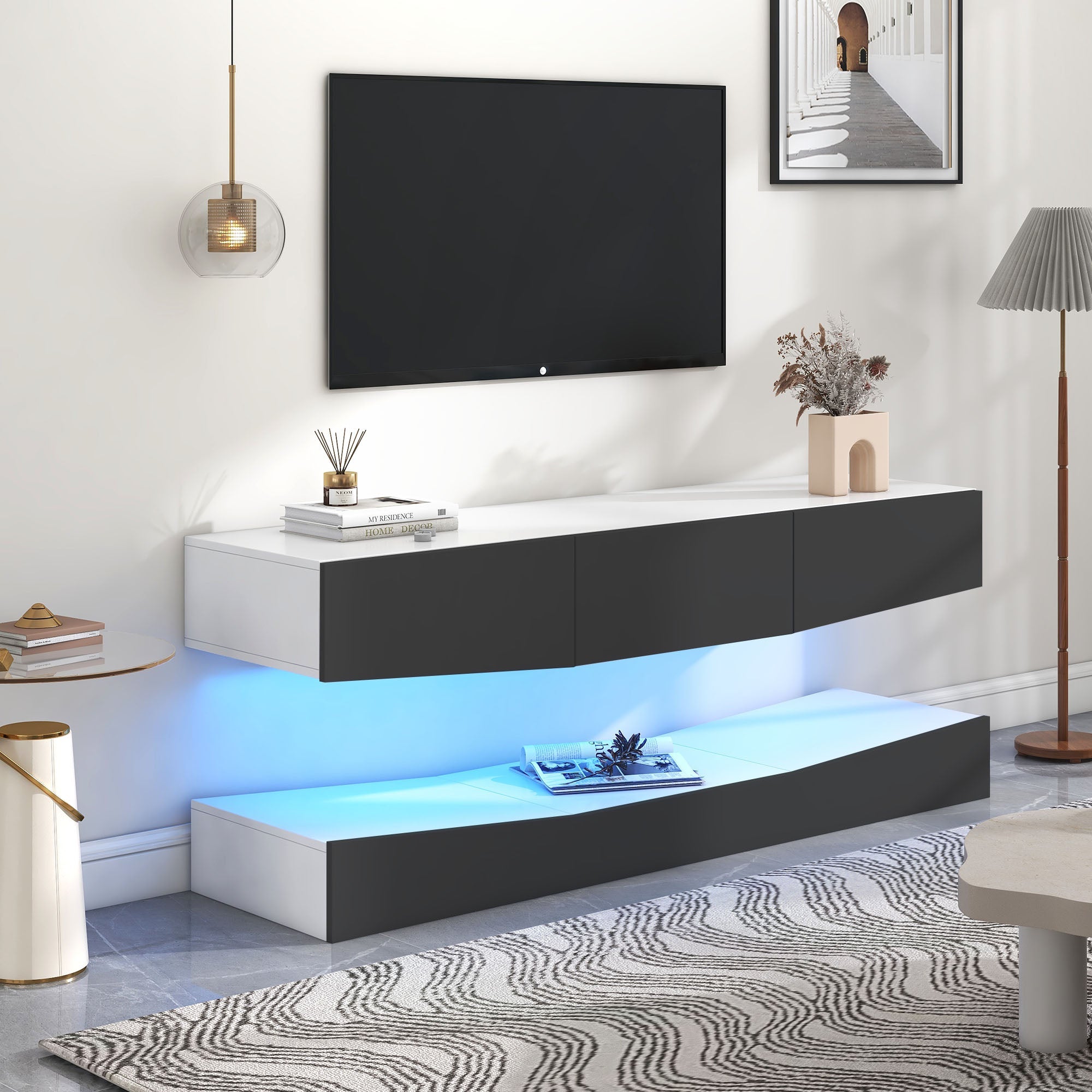 Logidon Hanging TV Board With LED Lighting 180x40 cm Gray