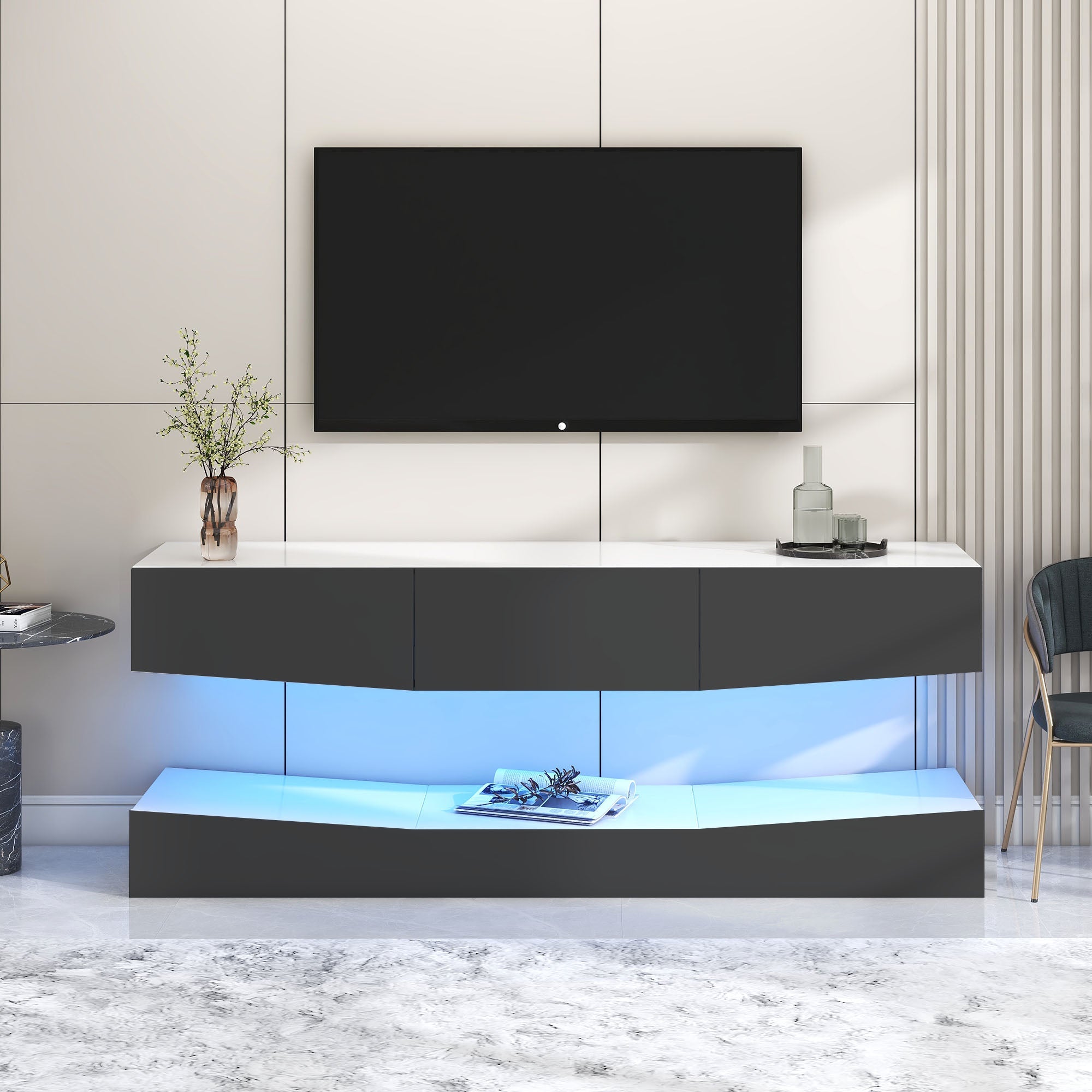 Logidon Hanging TV Board With LED Lighting 180x40 cm Gray