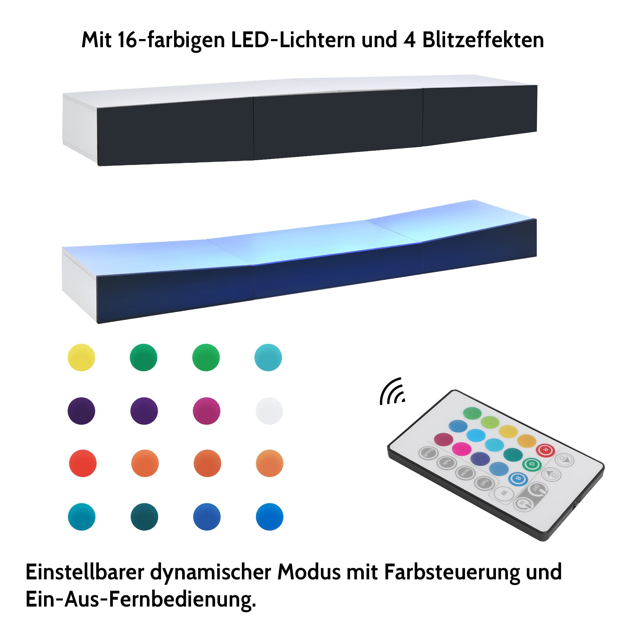 Logidon Hanging TV Board With LED Lighting 180x40 cm Gray