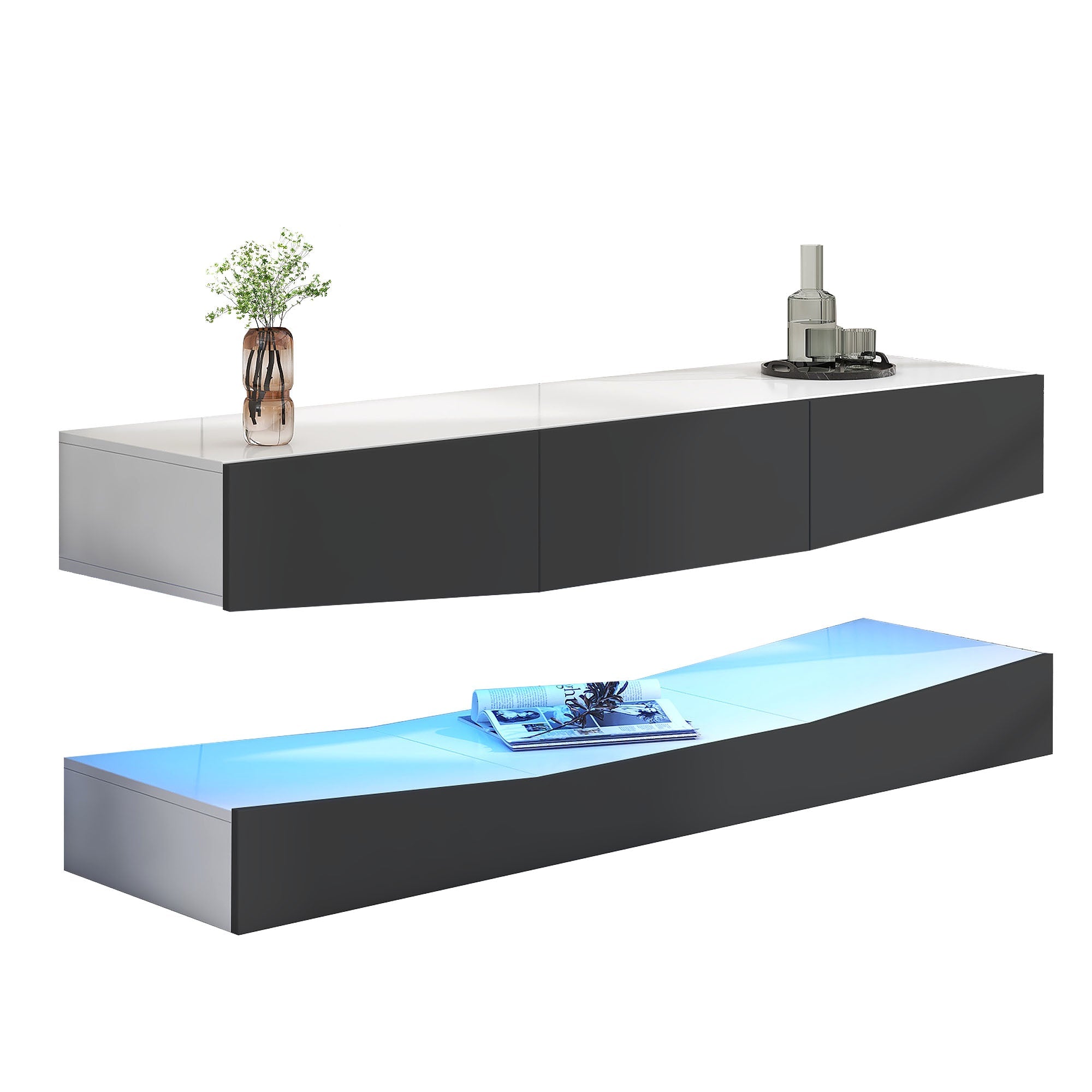 Logidon Hanging TV Board With LED Lighting 180x40 cm Gray