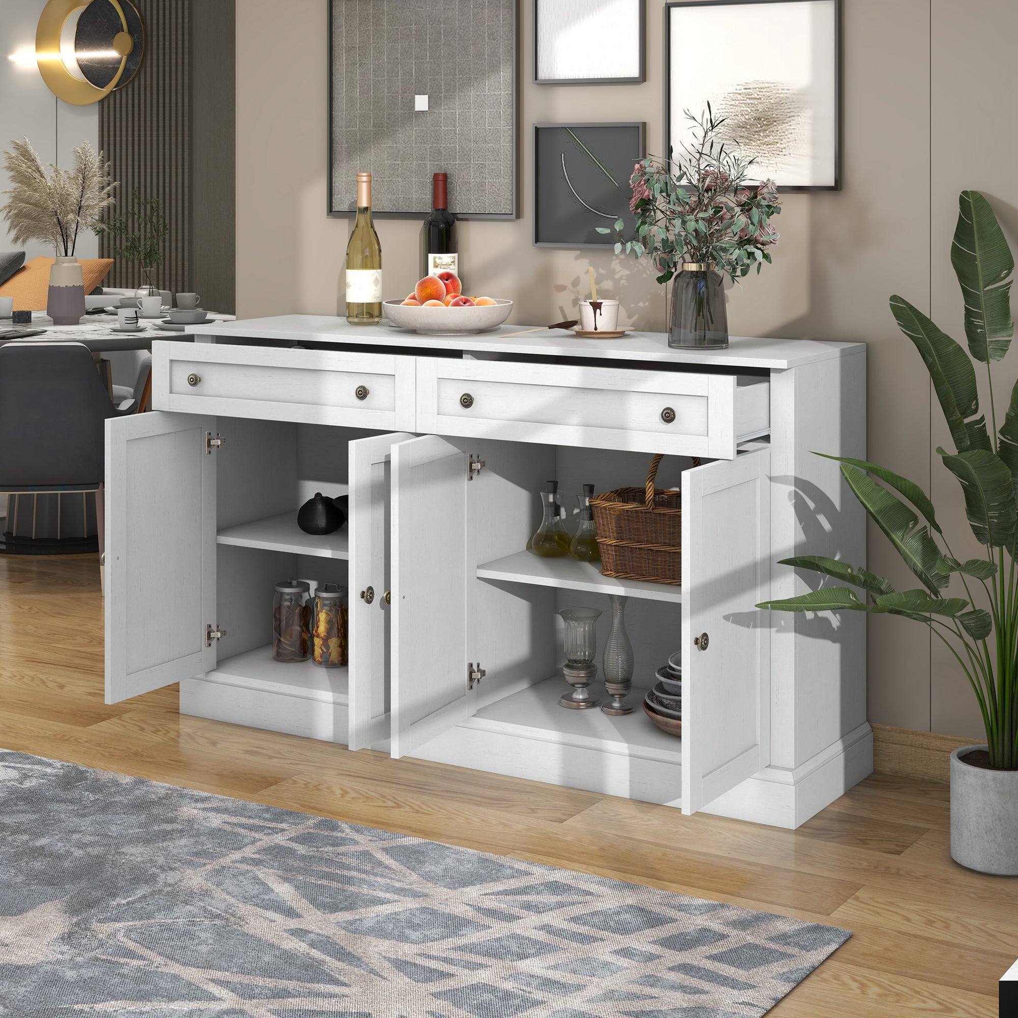 Logidon Groot dressoir 4 deuren 2 lades antiek wit 150x40x86 cm
