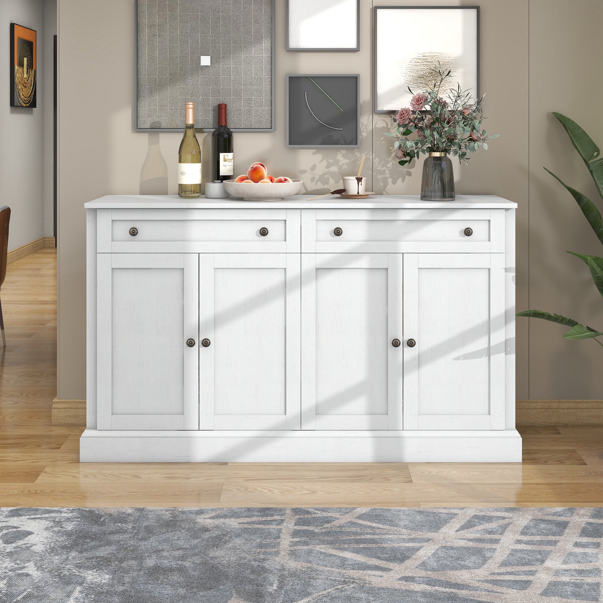 Logidon Groot dressoir 4 deuren 2 lades antiek wit 150x40x86 cm