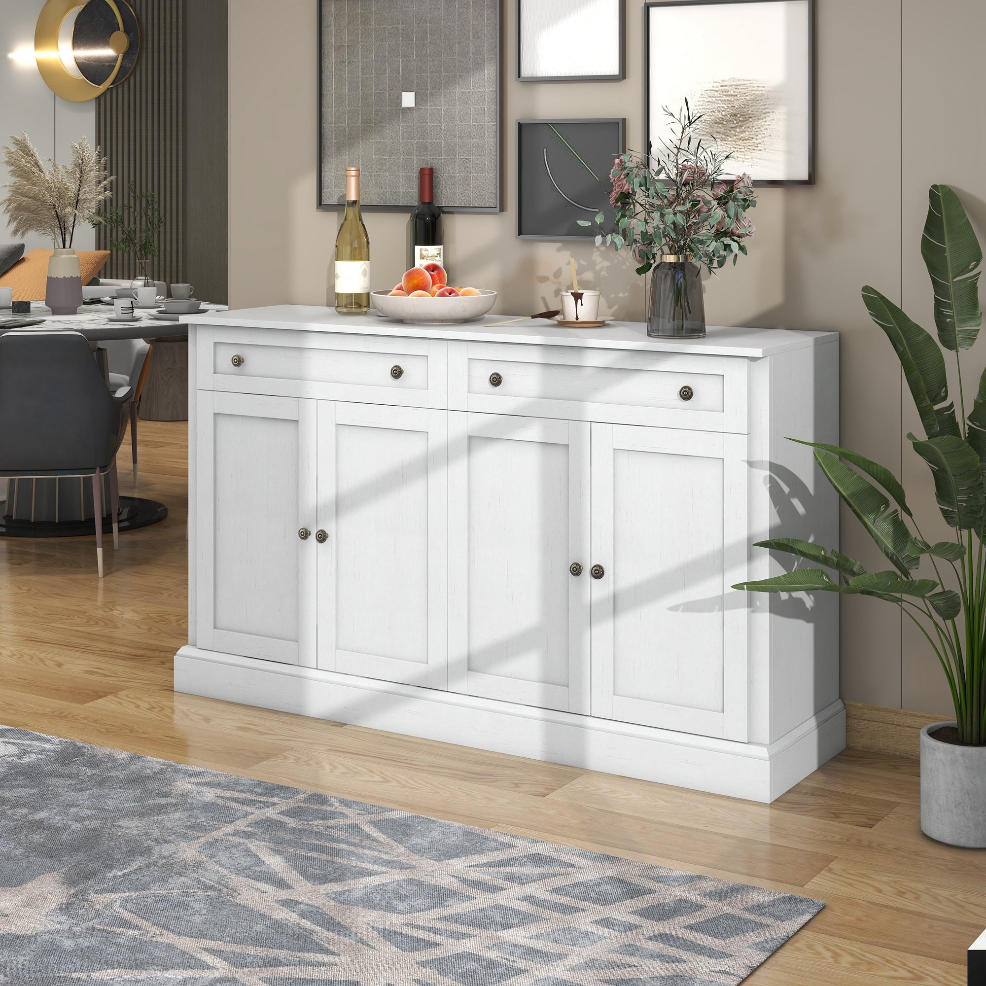 Logidon Groot dressoir 4 deuren 2 lades antiek wit 150x40x86 cm