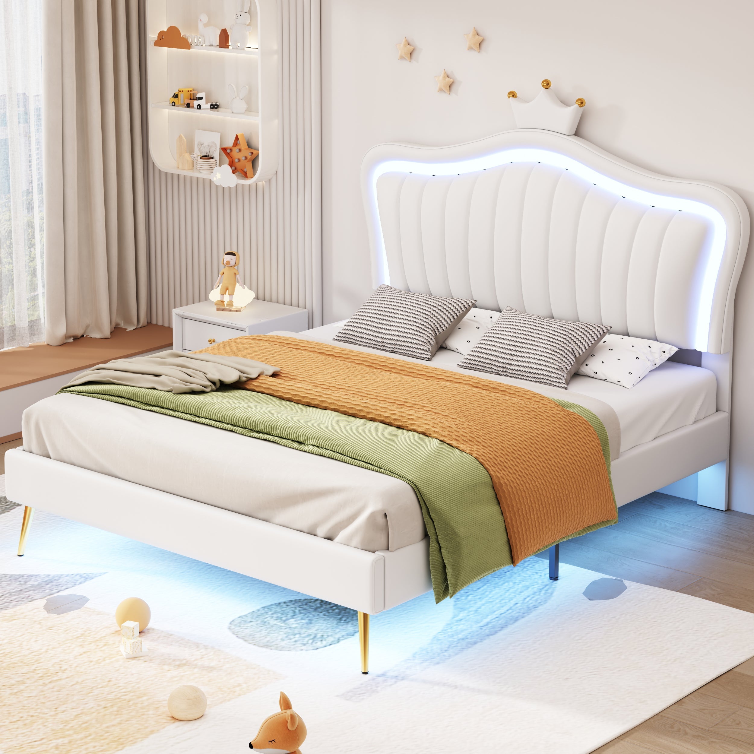 Logidon gestoffeerd bed kinderbed 140x200 LED verlichting wit