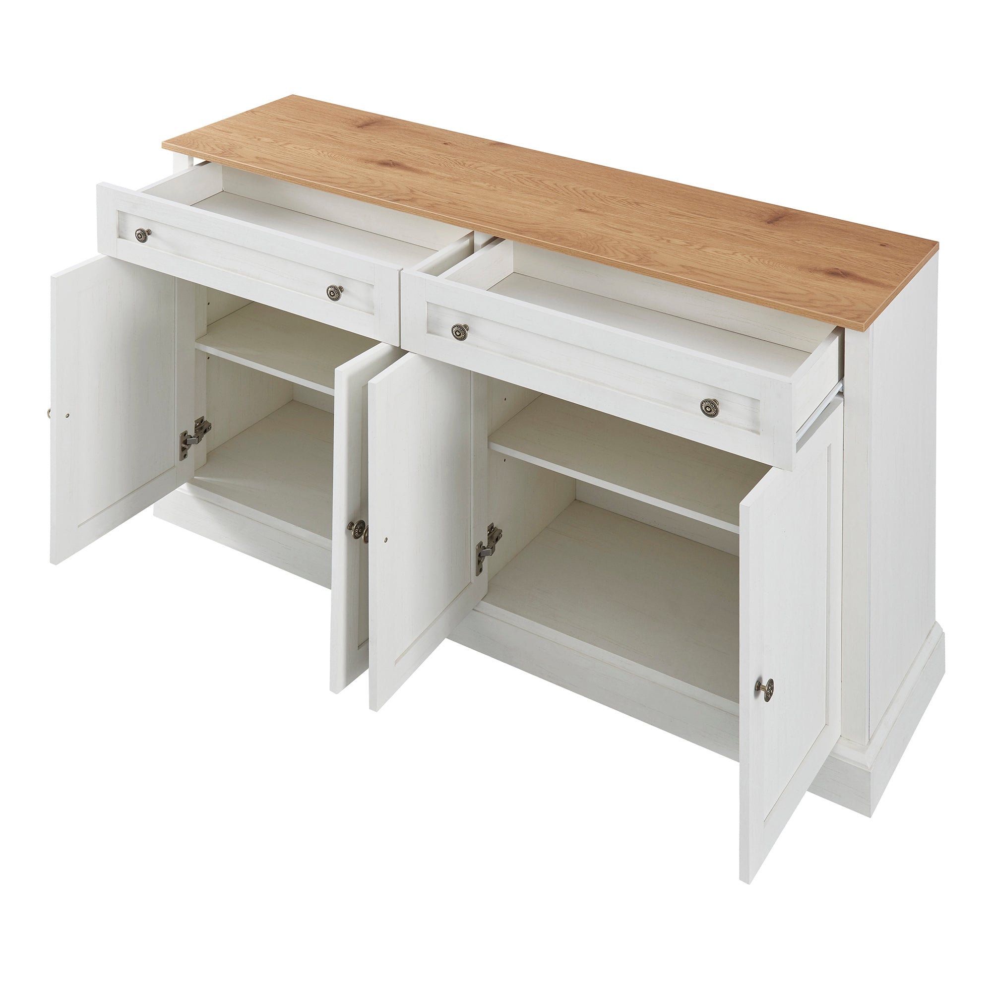 Logidon dressoir antiek wit naturel hout 150x86x40 4 deuren 2 lades