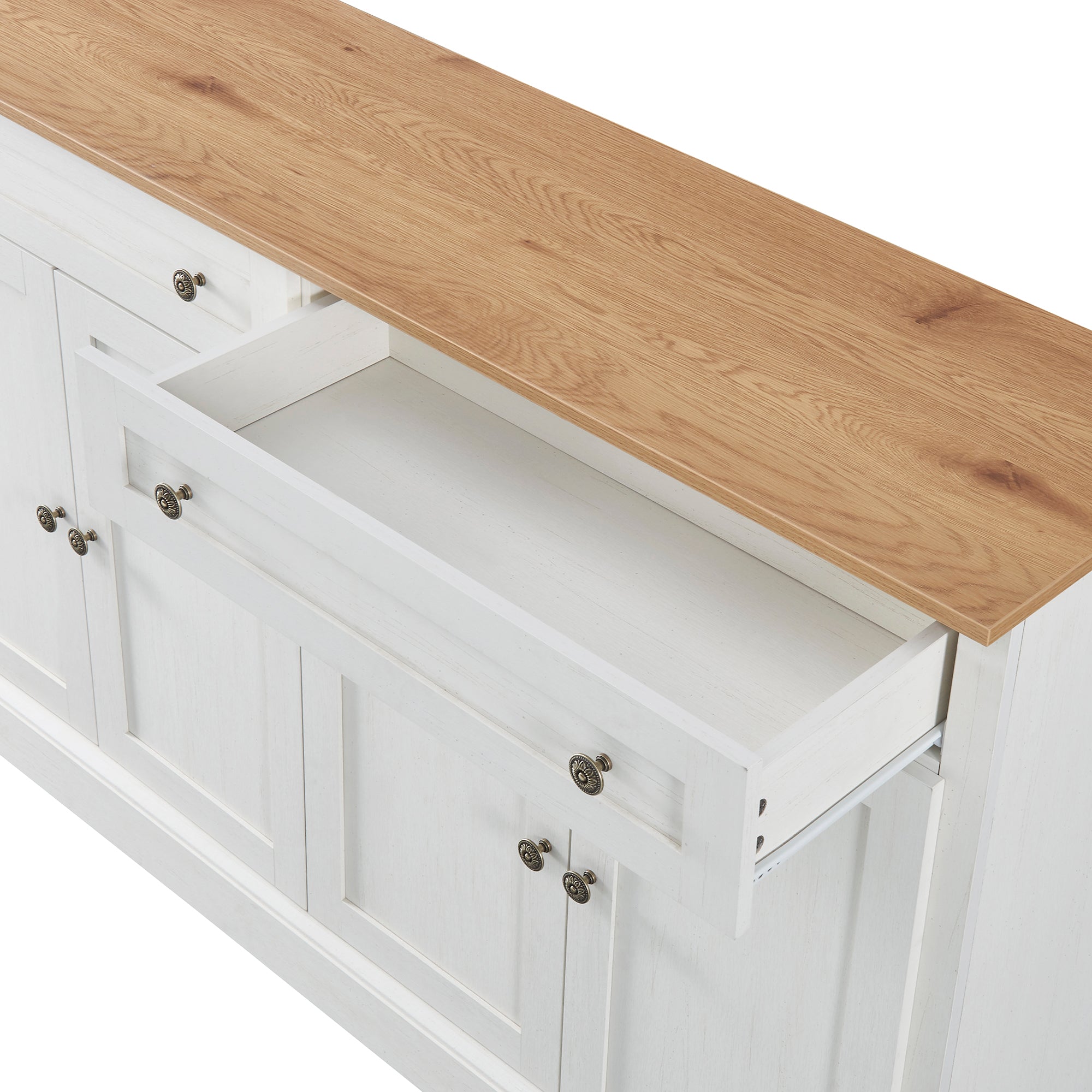 Logidon dressoir antiek wit naturel hout 150x86x40 4 deuren 2 lades