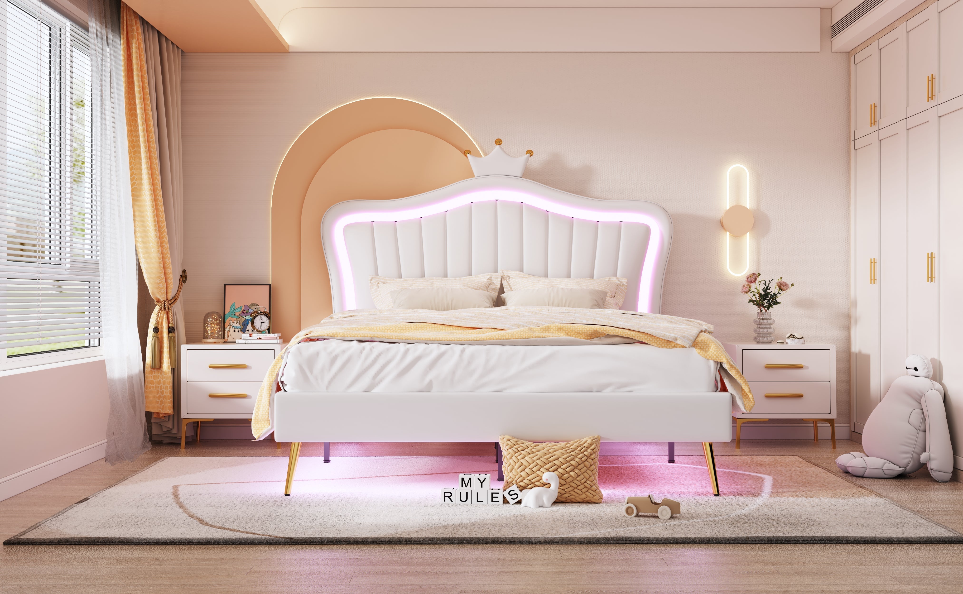 Logidon gestoffeerd bed kinderbed 140x200 LED verlichting wit