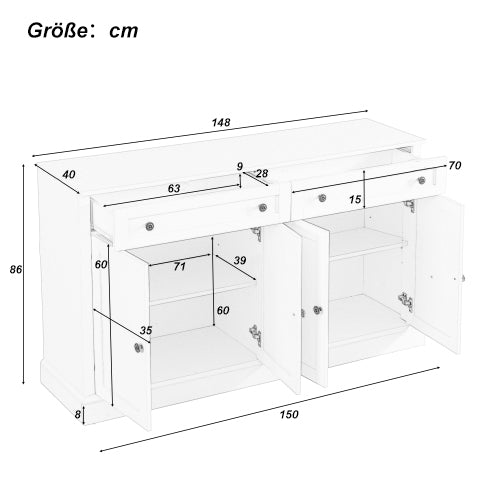 Logidon Groot dressoir 4 deuren 2 lades antiek wit 150x40x86 cm