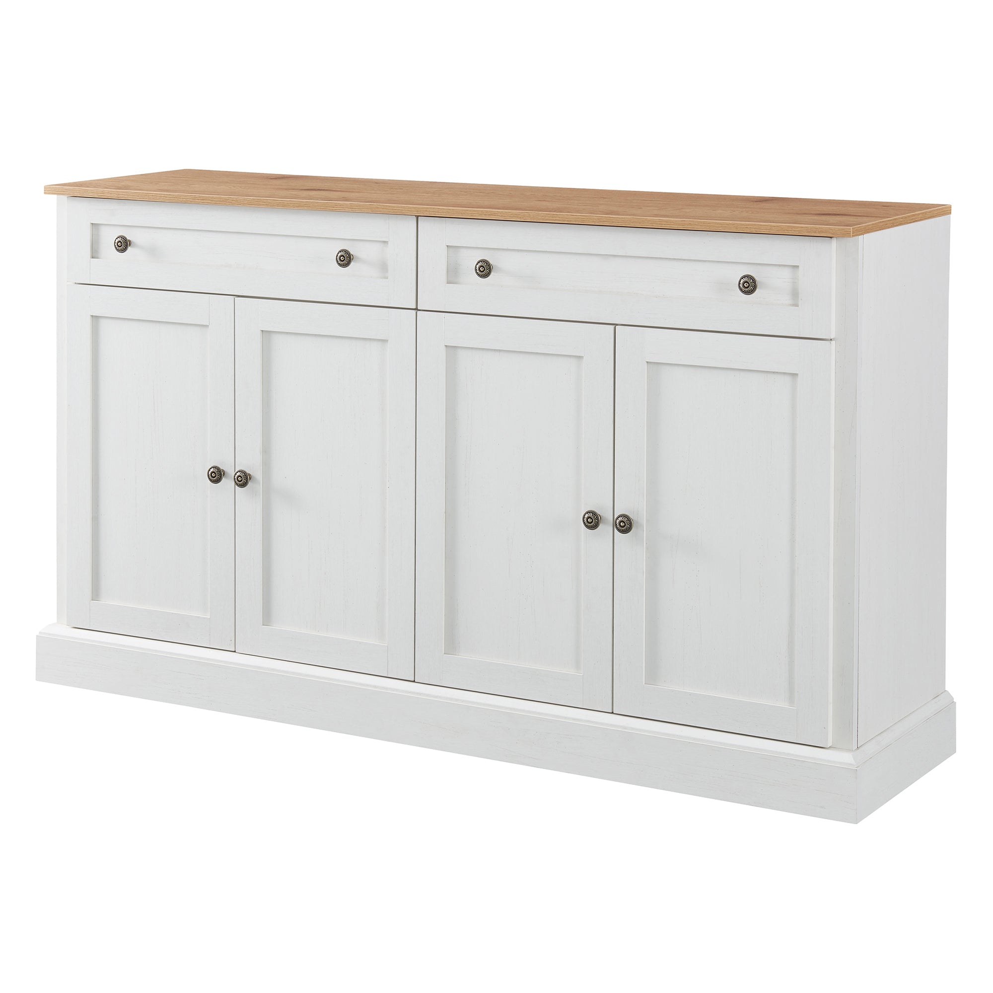 Logidon dressoir antiek wit naturel hout 150x86x40 4 deuren 2 lades