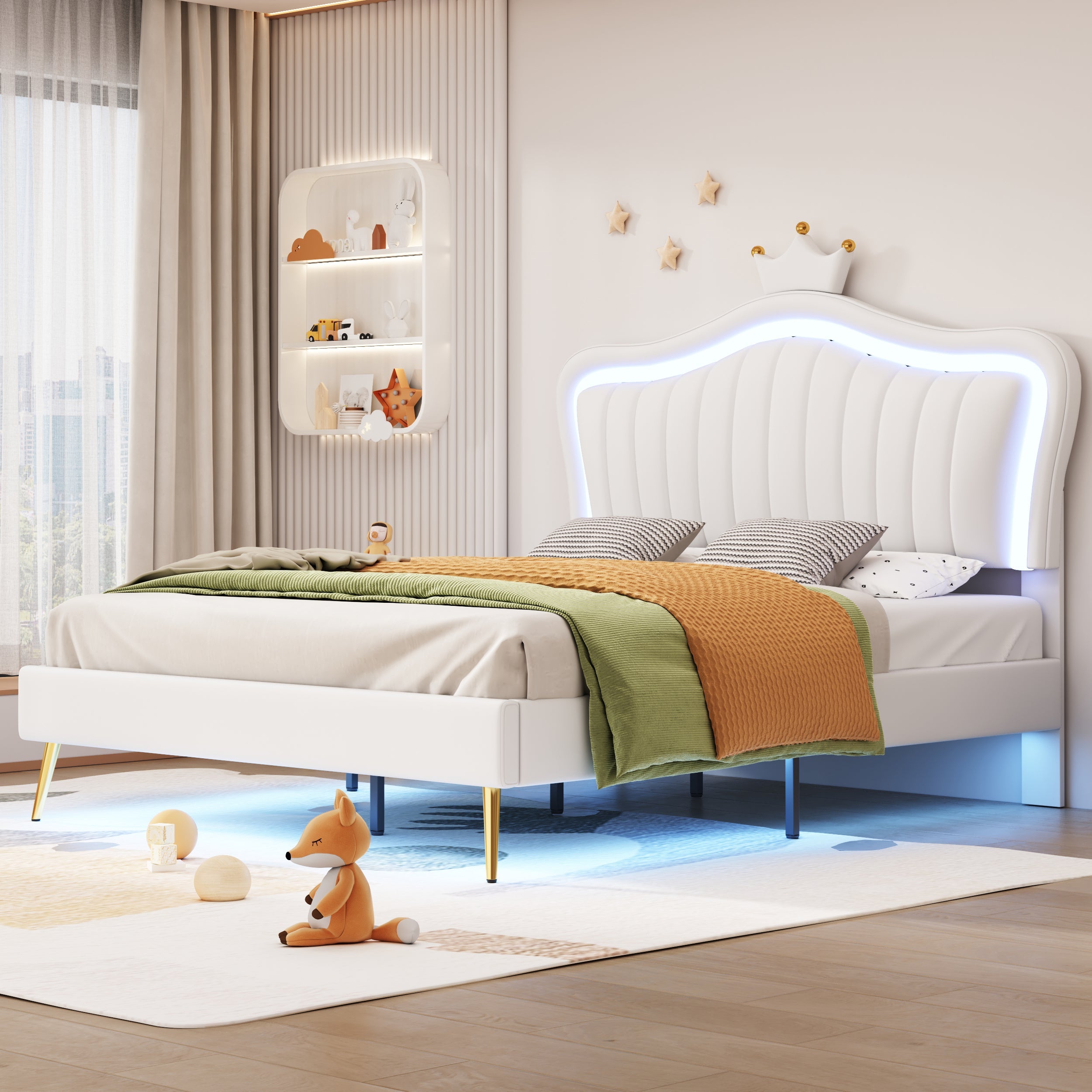 Logidon gestoffeerd bed kinderbed 140x200 LED verlichting wit
