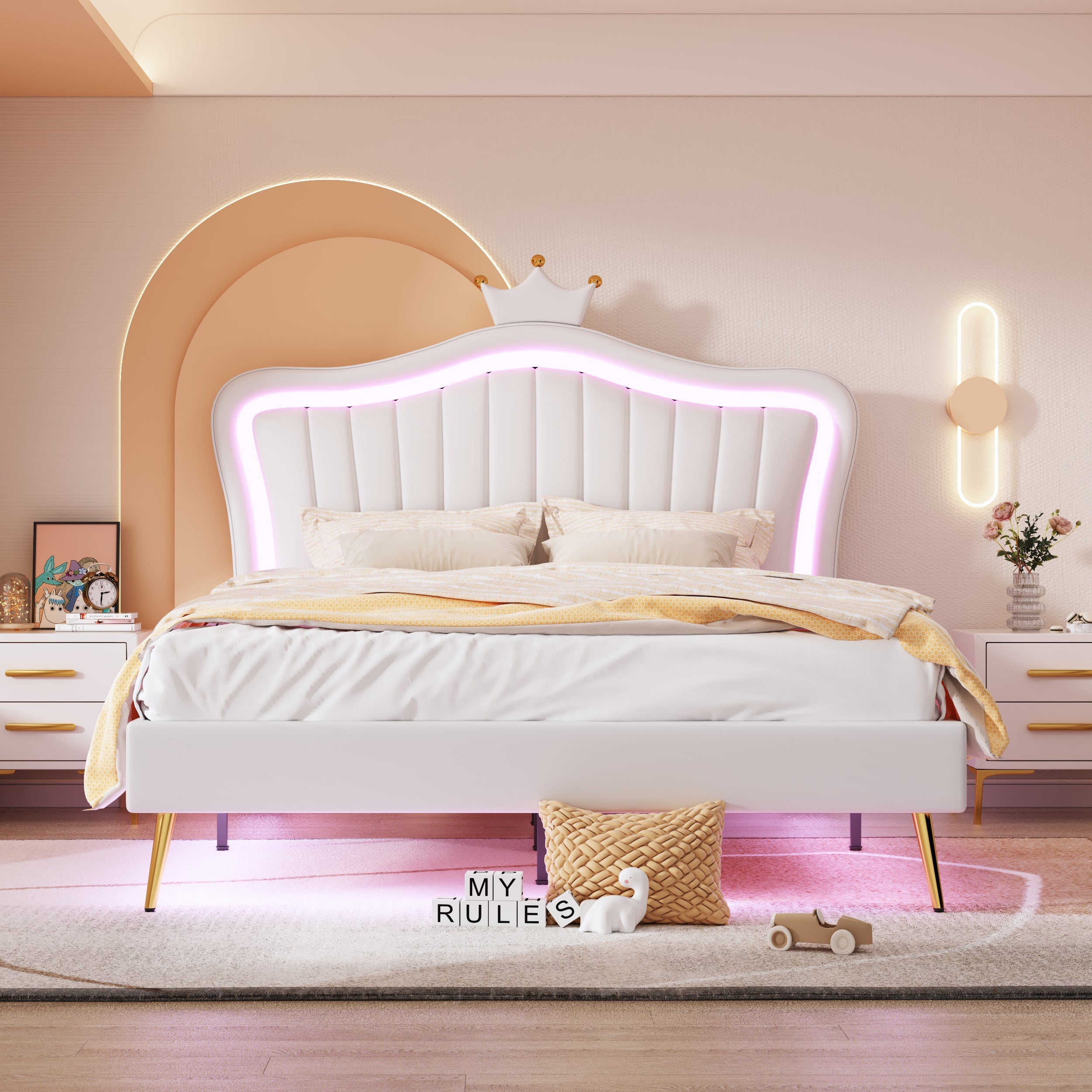 Logidon gestoffeerd bed kinderbed 140x200 LED verlichting wit