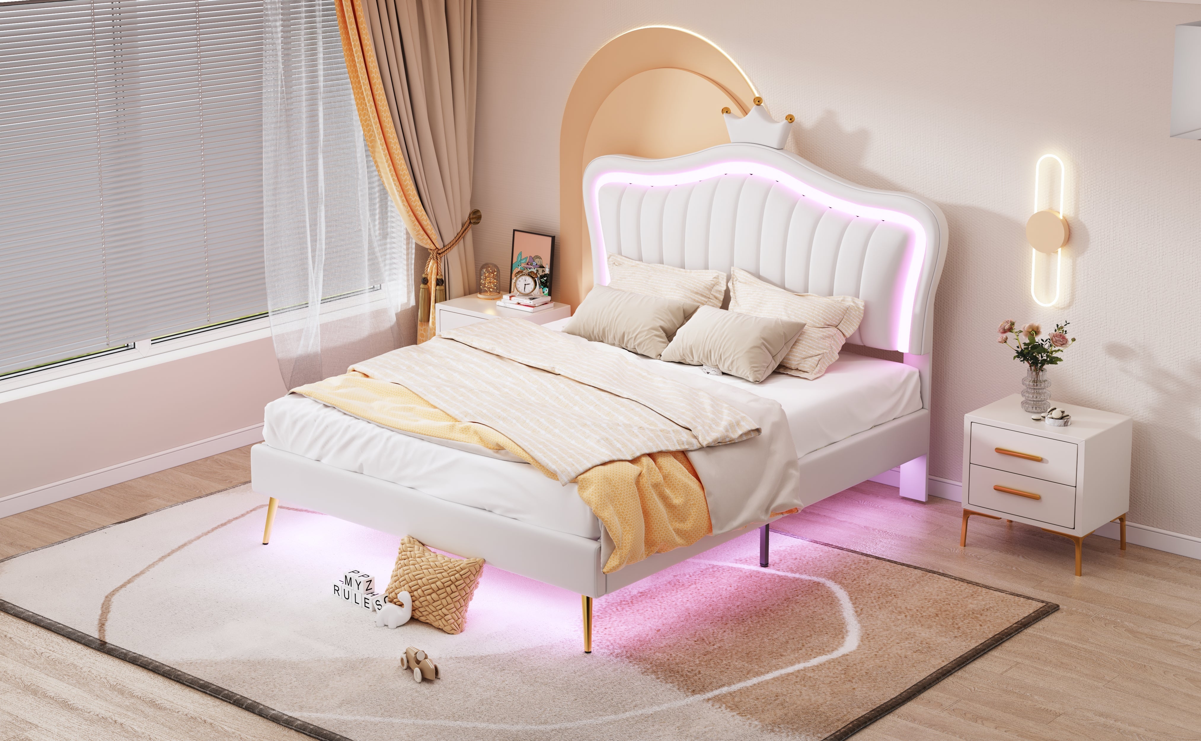 Logidon gestoffeerd bed kinderbed 140x200 LED verlichting wit