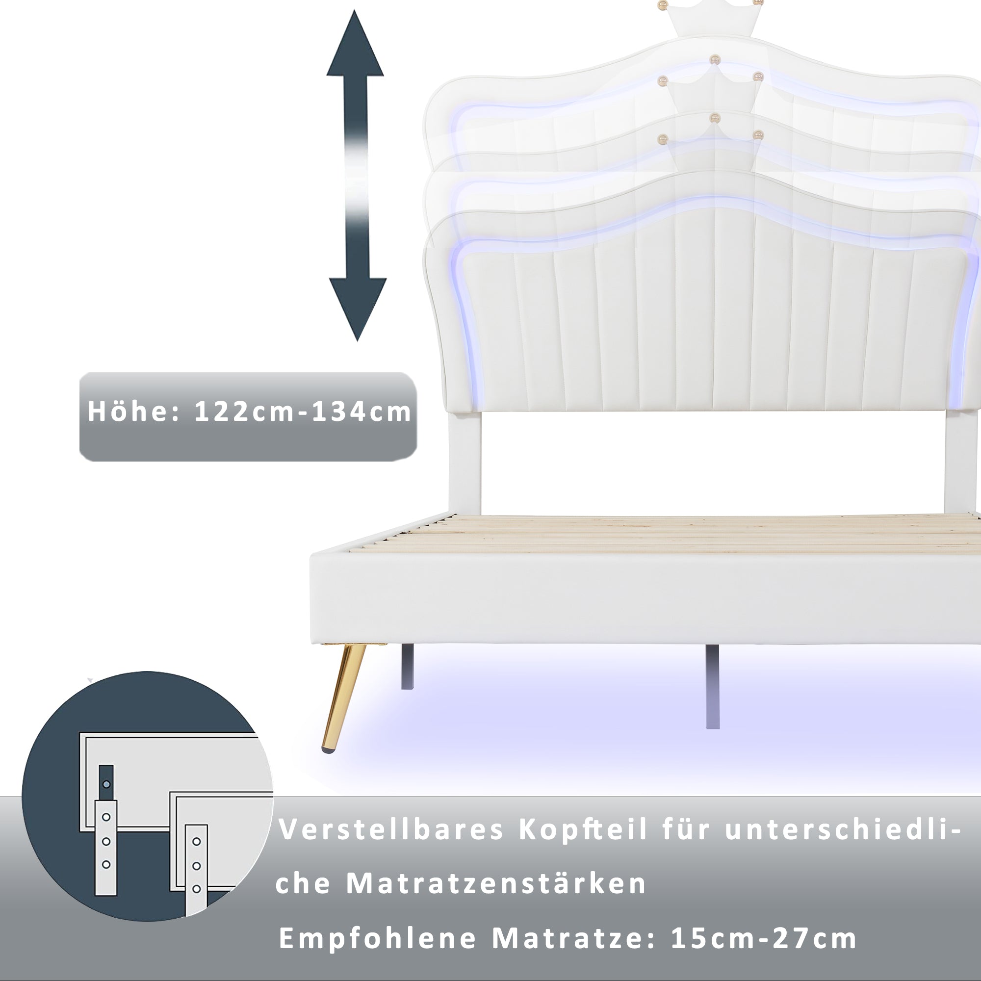Logidon gestoffeerd bed kinderbed 140x200 LED verlichting wit