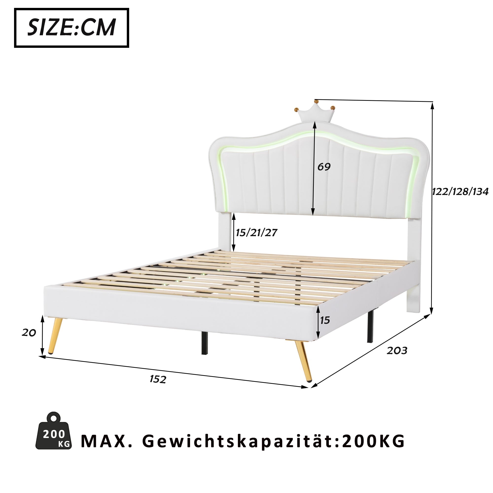 Logidon gestoffeerd bed kinderbed 140x200 LED verlichting wit