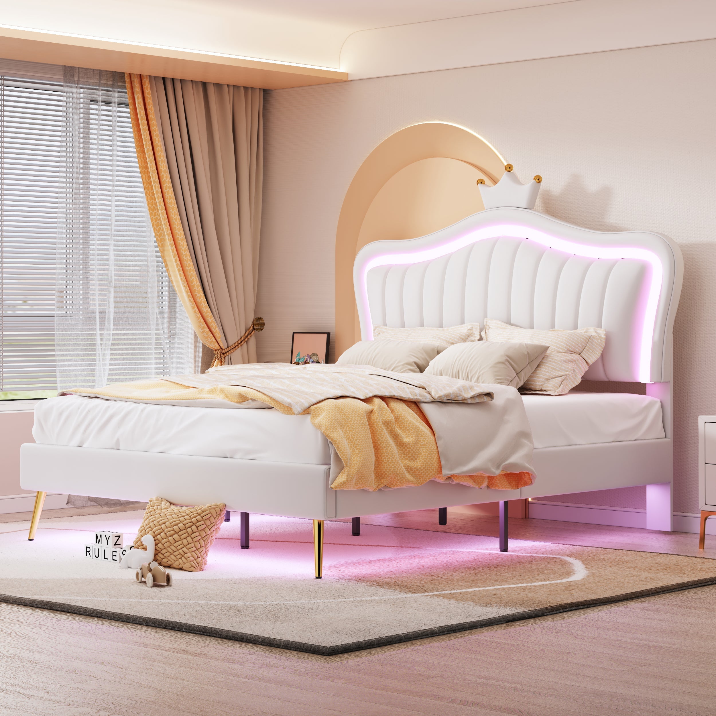 Logidon gestoffeerd bed kinderbed 140x200 LED verlichting wit