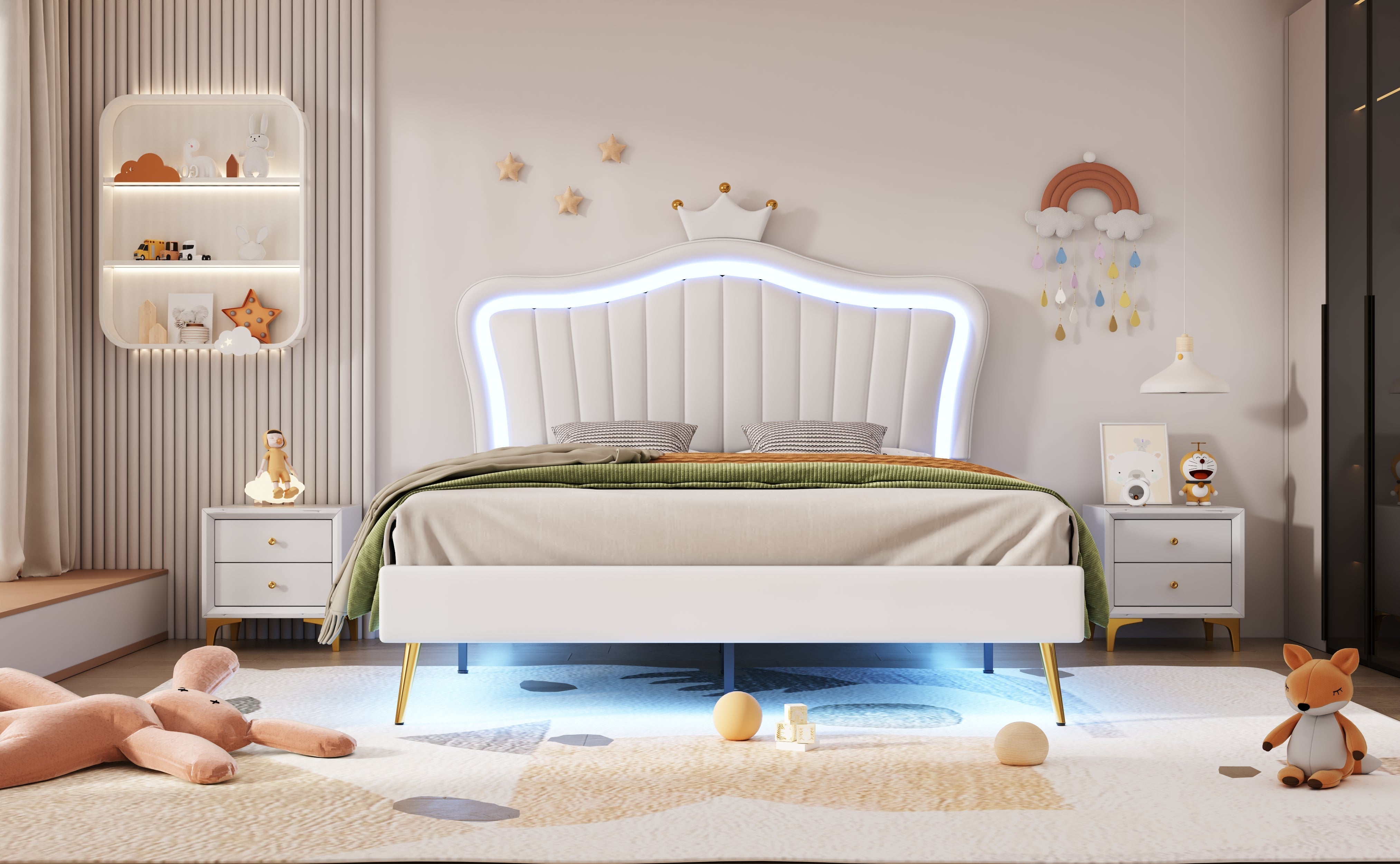 Logidon gestoffeerd bed kinderbed 140x200 LED verlichting wit