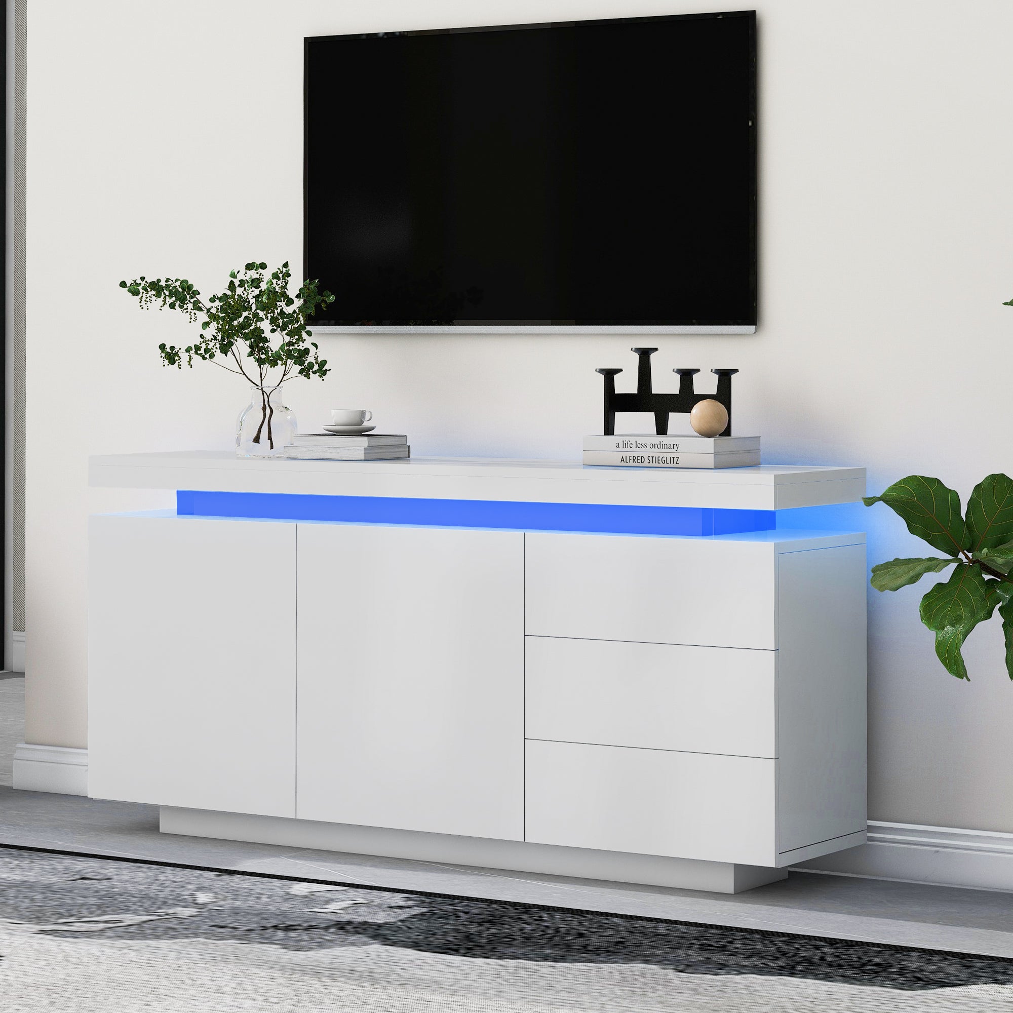 Logidon dressoir wit LED licht 140x35x72,5 cm 2 deuren 3 lades
