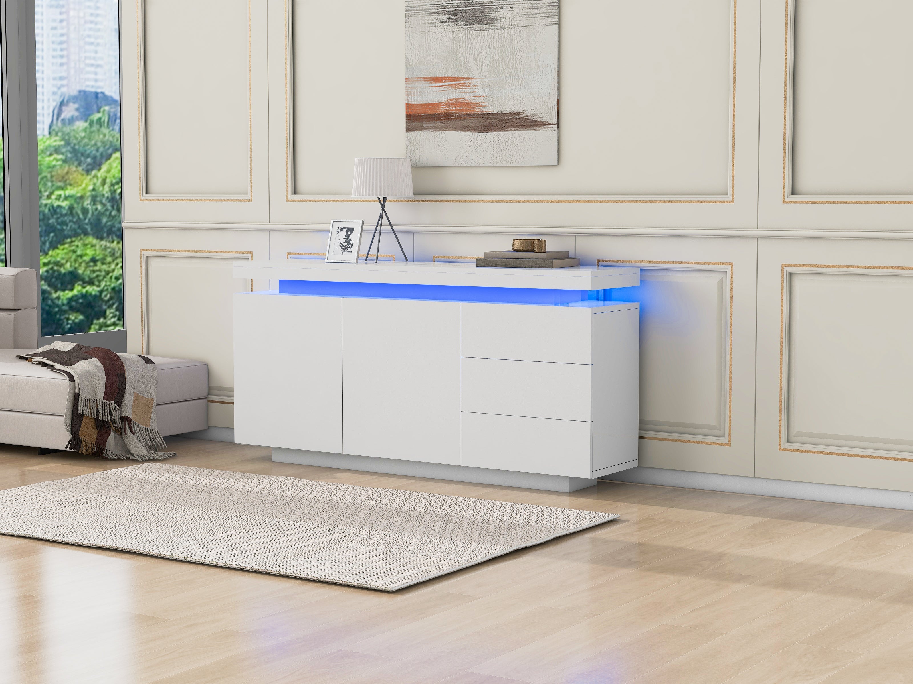 Logidon dressoir wit LED licht 140x35x72,5 cm 2 deuren 3 lades