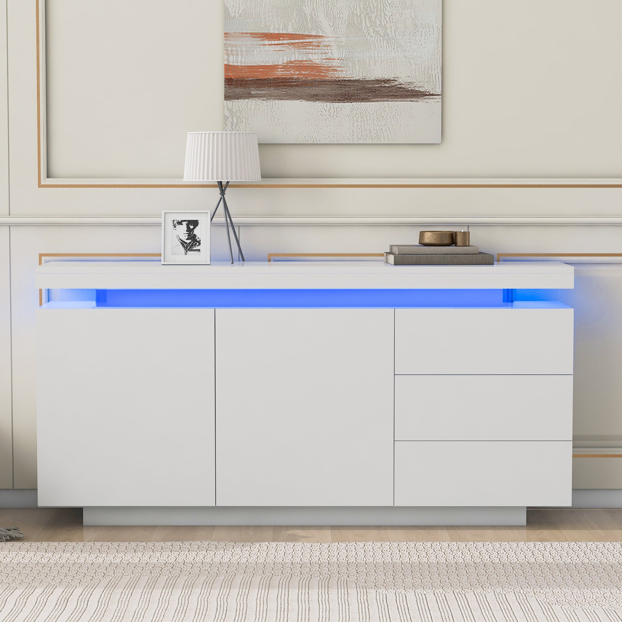 Logidon dressoir wit LED licht 140x35x72,5 cm 2 deuren 3 lades