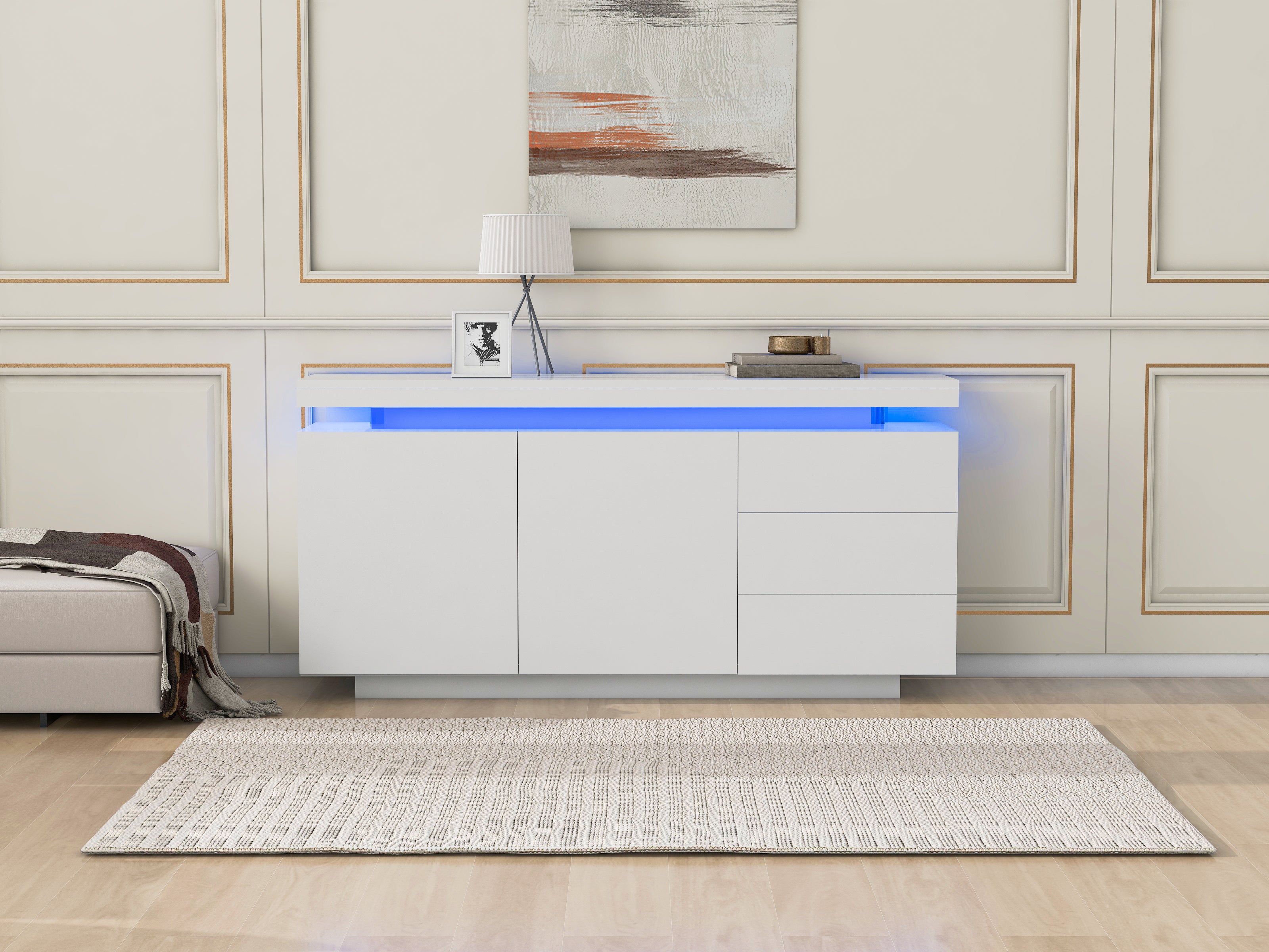 Logidon dressoir wit LED licht 140x35x72,5 cm 2 deuren 3 lades