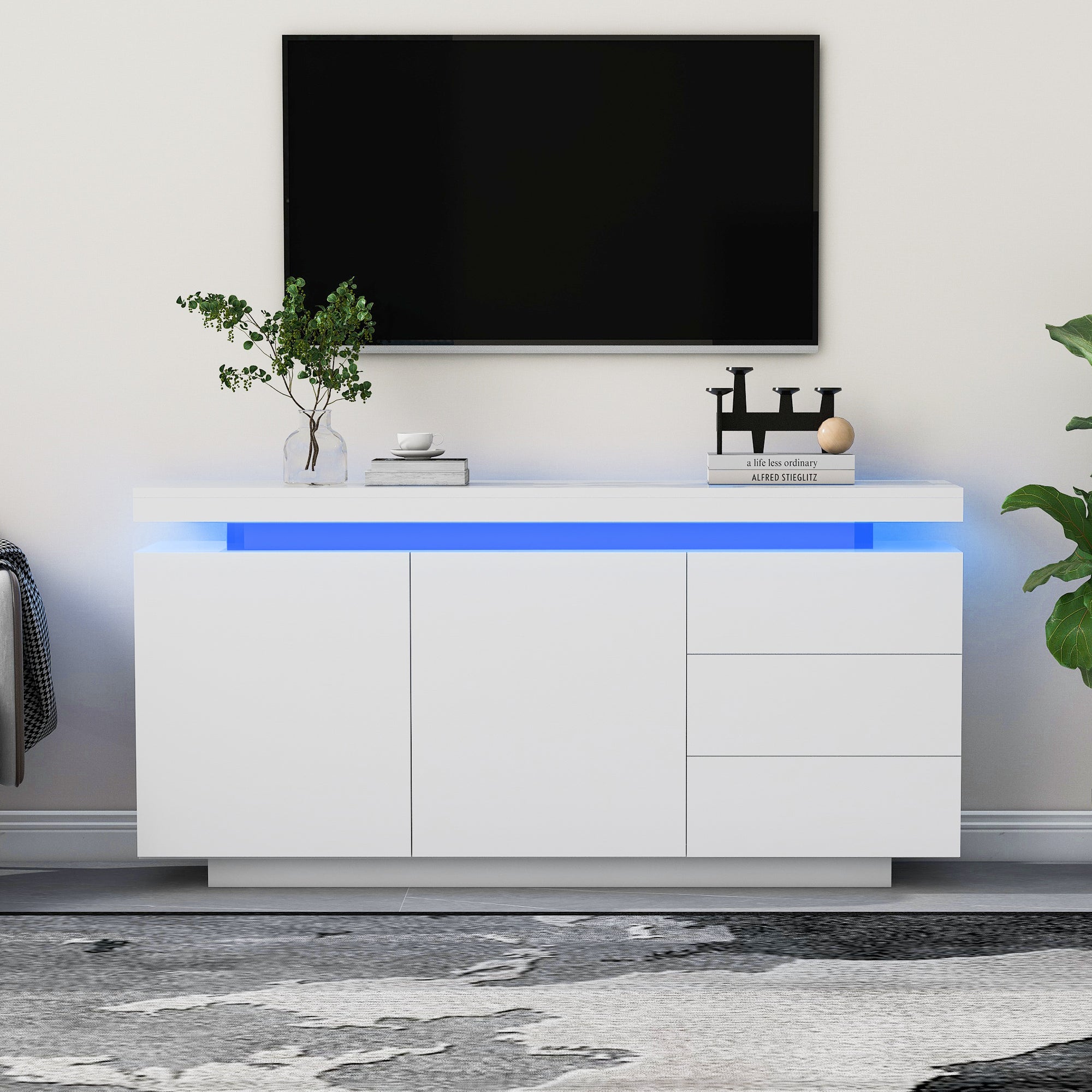 Logidon dressoir wit LED licht 140x35x72,5 cm 2 deuren 3 lades