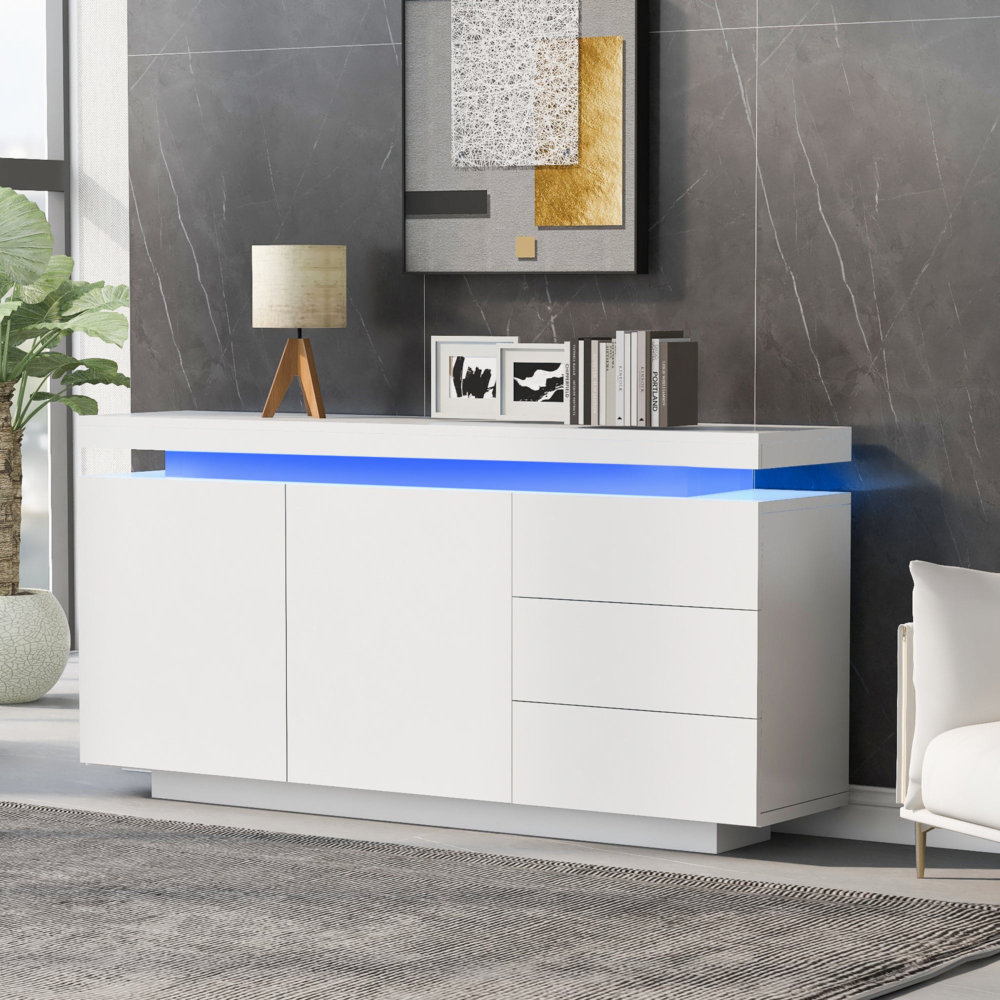 Logidon dressoir wit LED licht 140x35x72,5 cm 2 deuren 3 lades