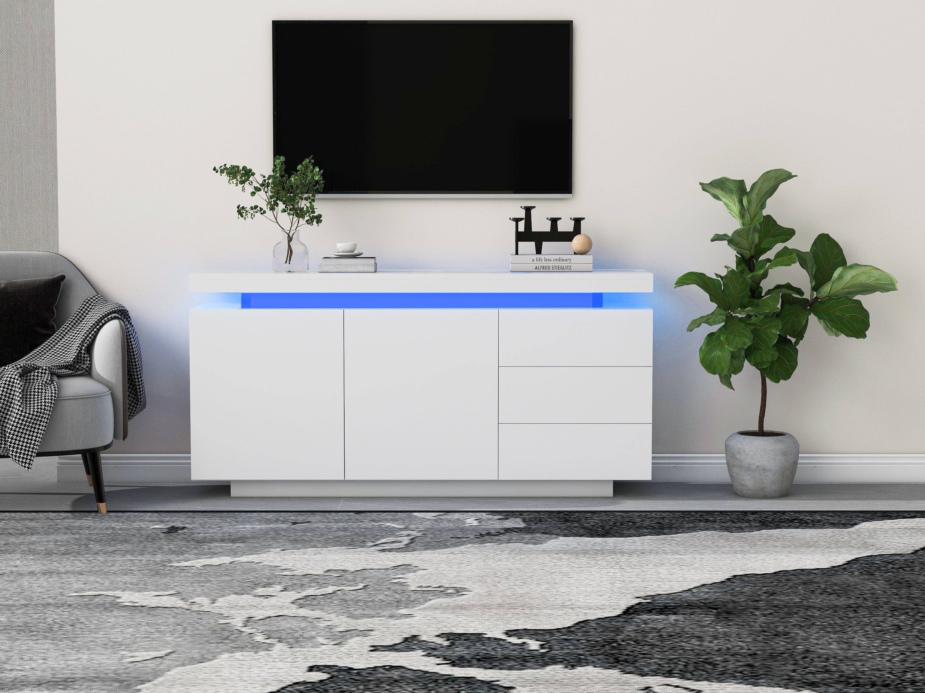 Logidon dressoir wit LED licht 140x35x72,5 cm 2 deuren 3 lades