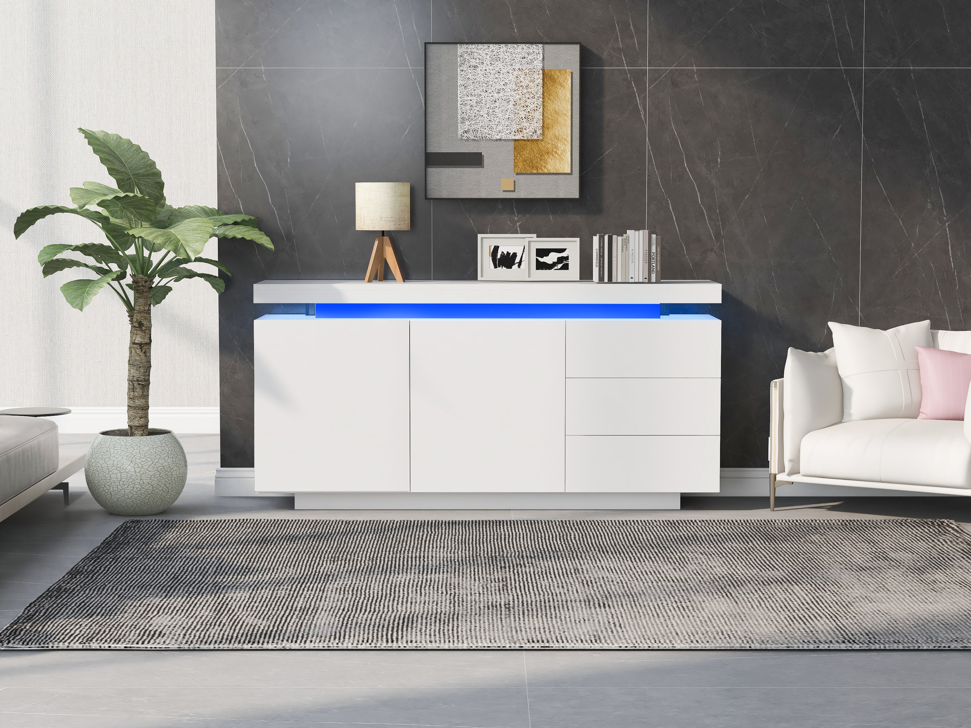 Logidon dressoir wit LED licht 140x35x72,5 cm 2 deuren 3 lades
