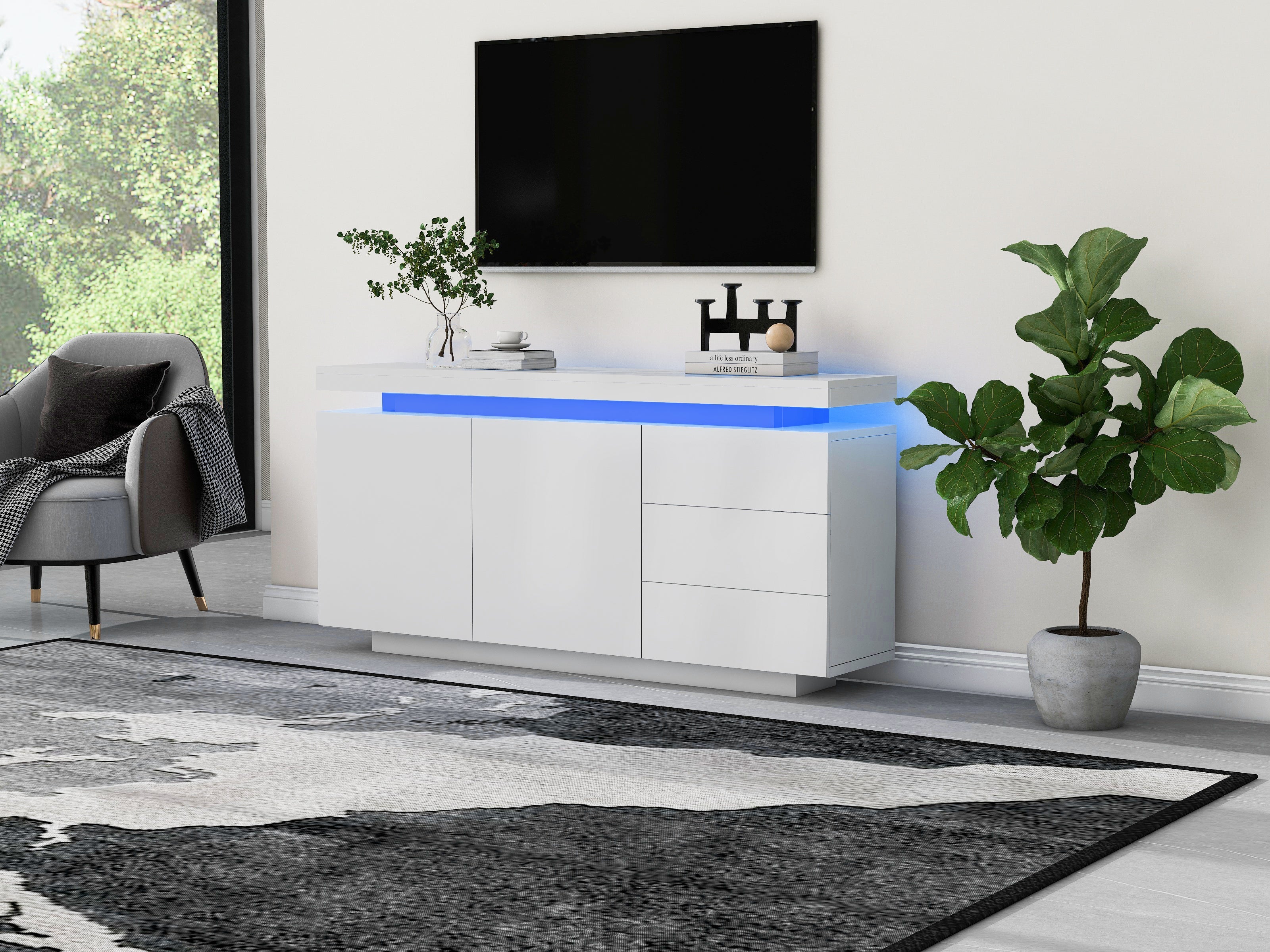 Logidon dressoir wit LED licht 140x35x72,5 cm 2 deuren 3 lades