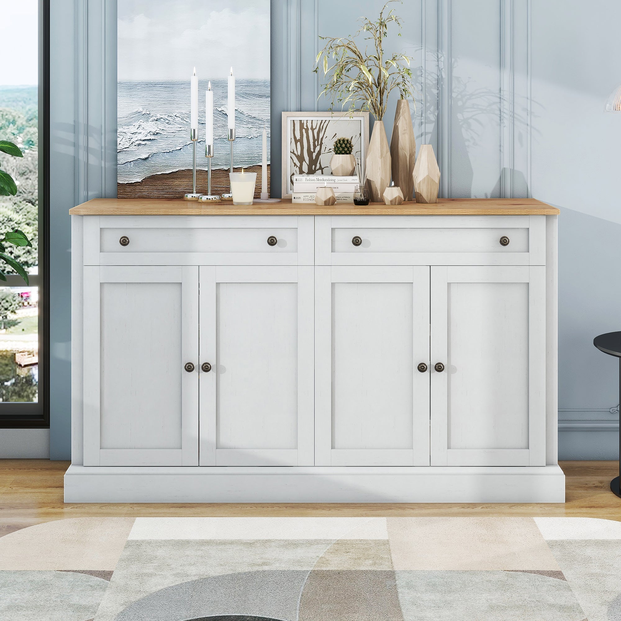 Logidon dressoir antiek wit naturel hout 150x86x40 4 deuren 2 lades