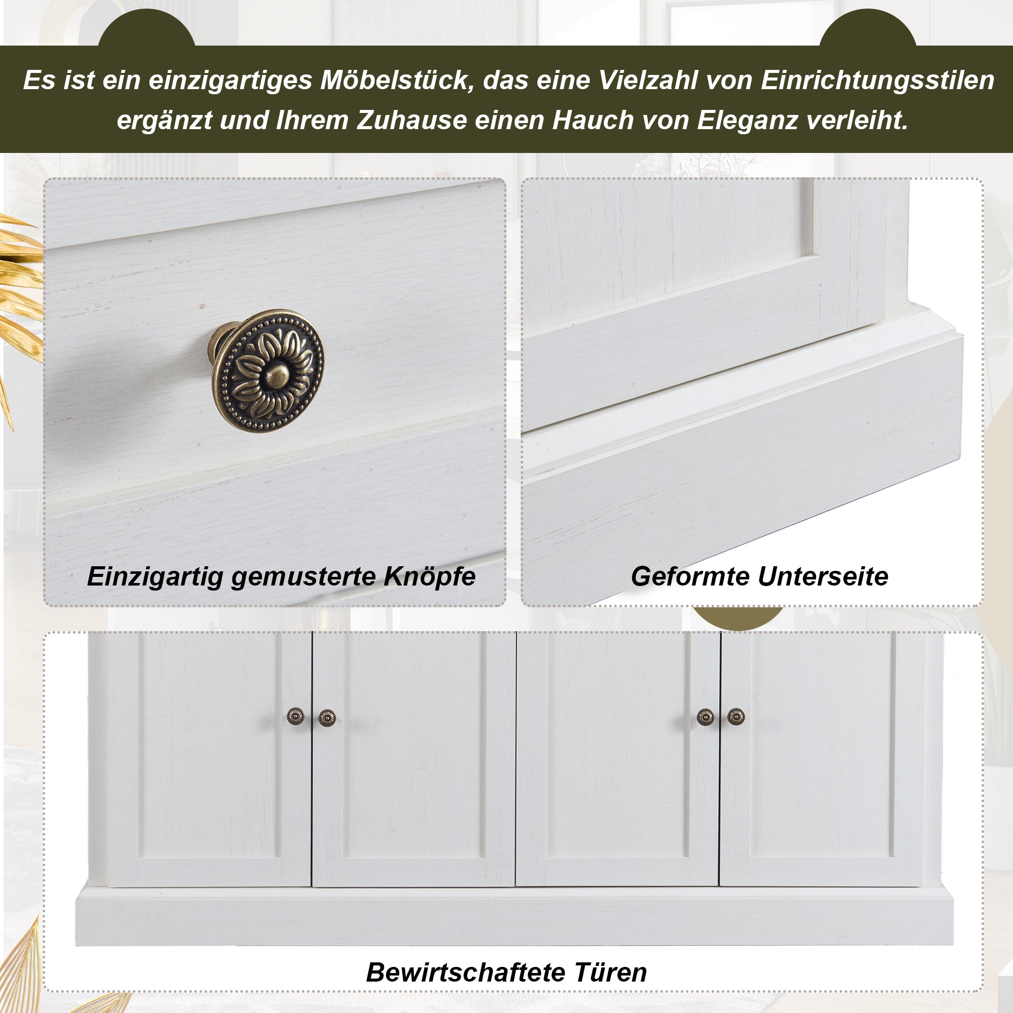 Logidon dressoir antiek wit naturel hout 150x86x40 4 deuren 2 lades