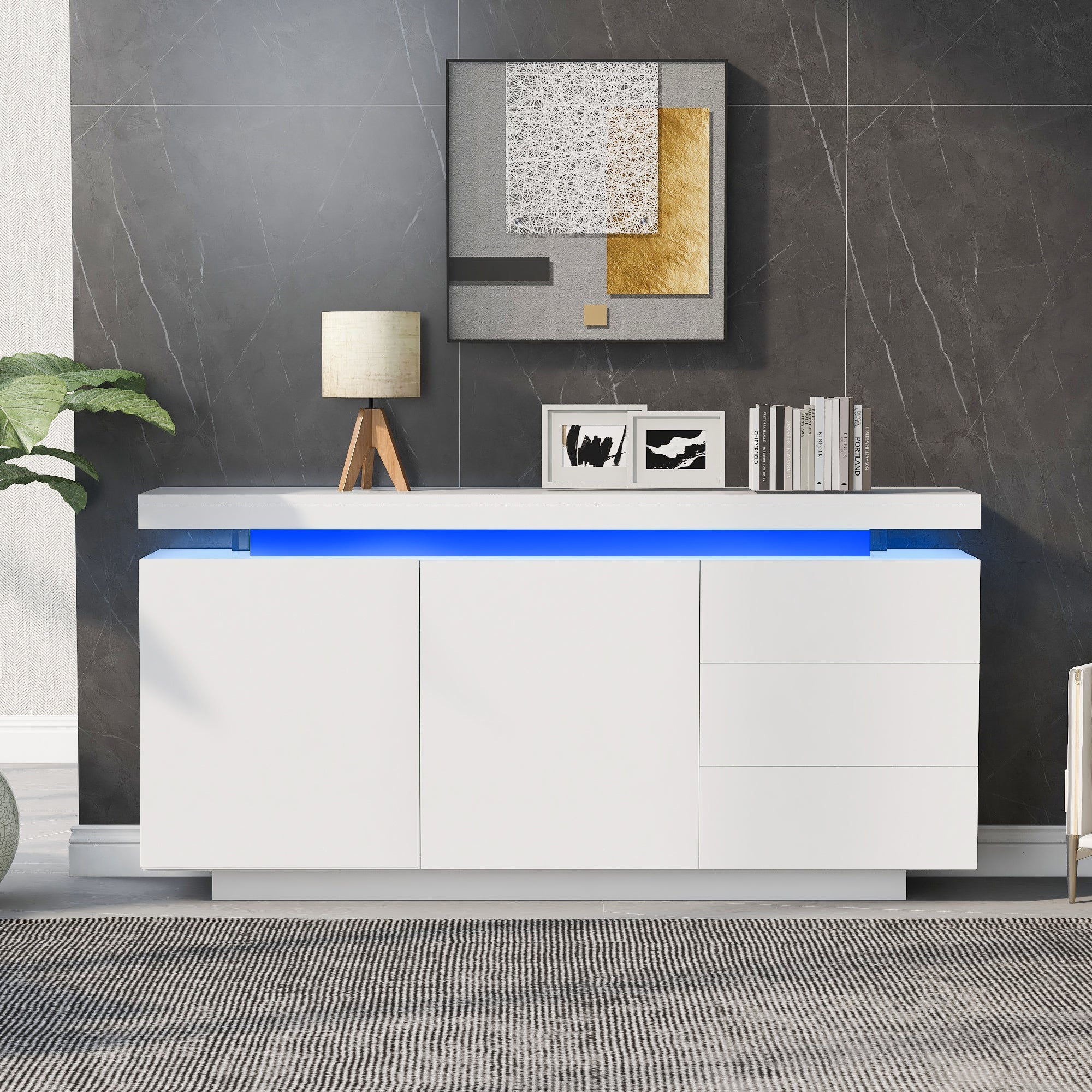 Logidon dressoir wit LED licht 140x35x72,5 cm 2 deuren 3 lades