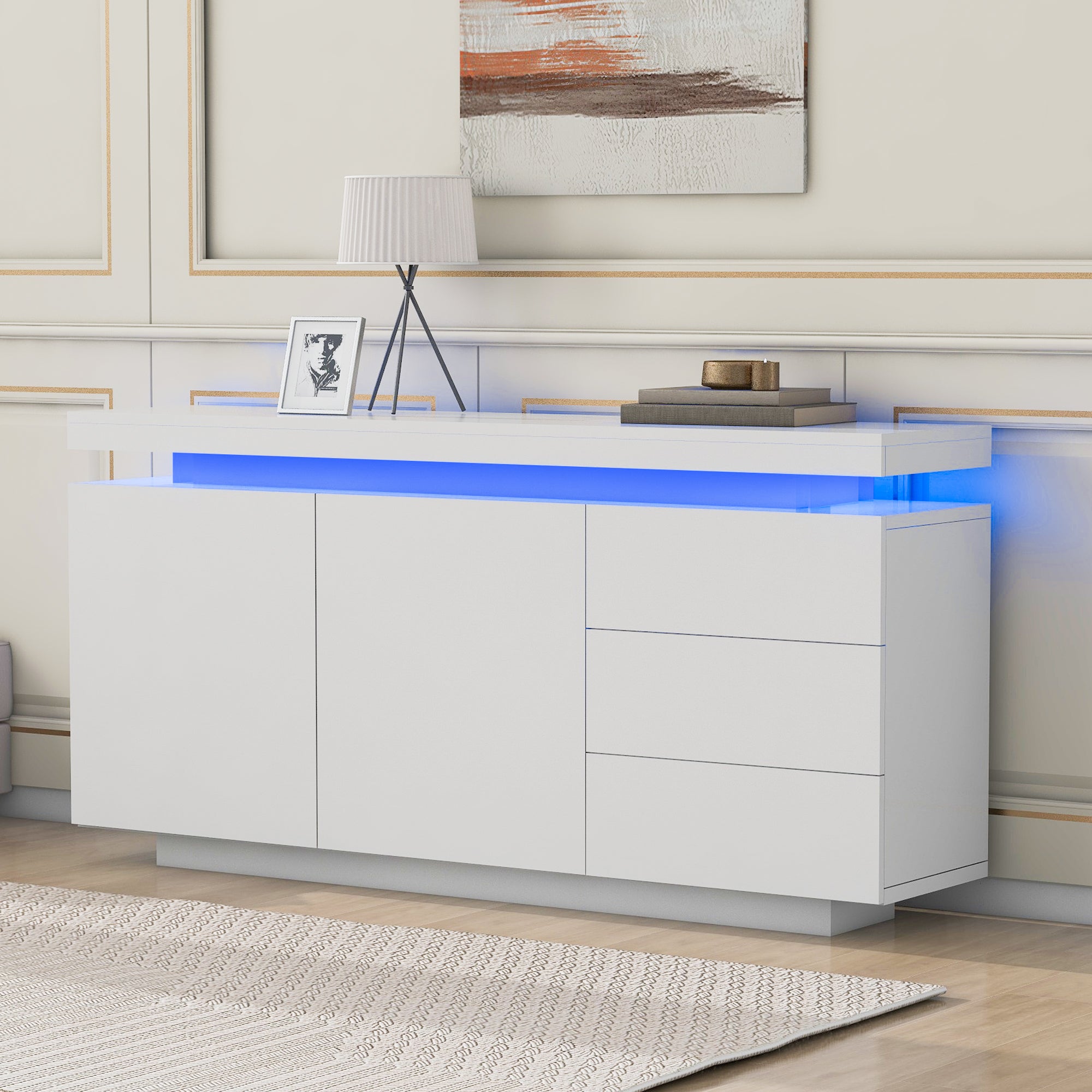 Logidon dressoir wit LED licht 140x35x72,5 cm 2 deuren 3 lades