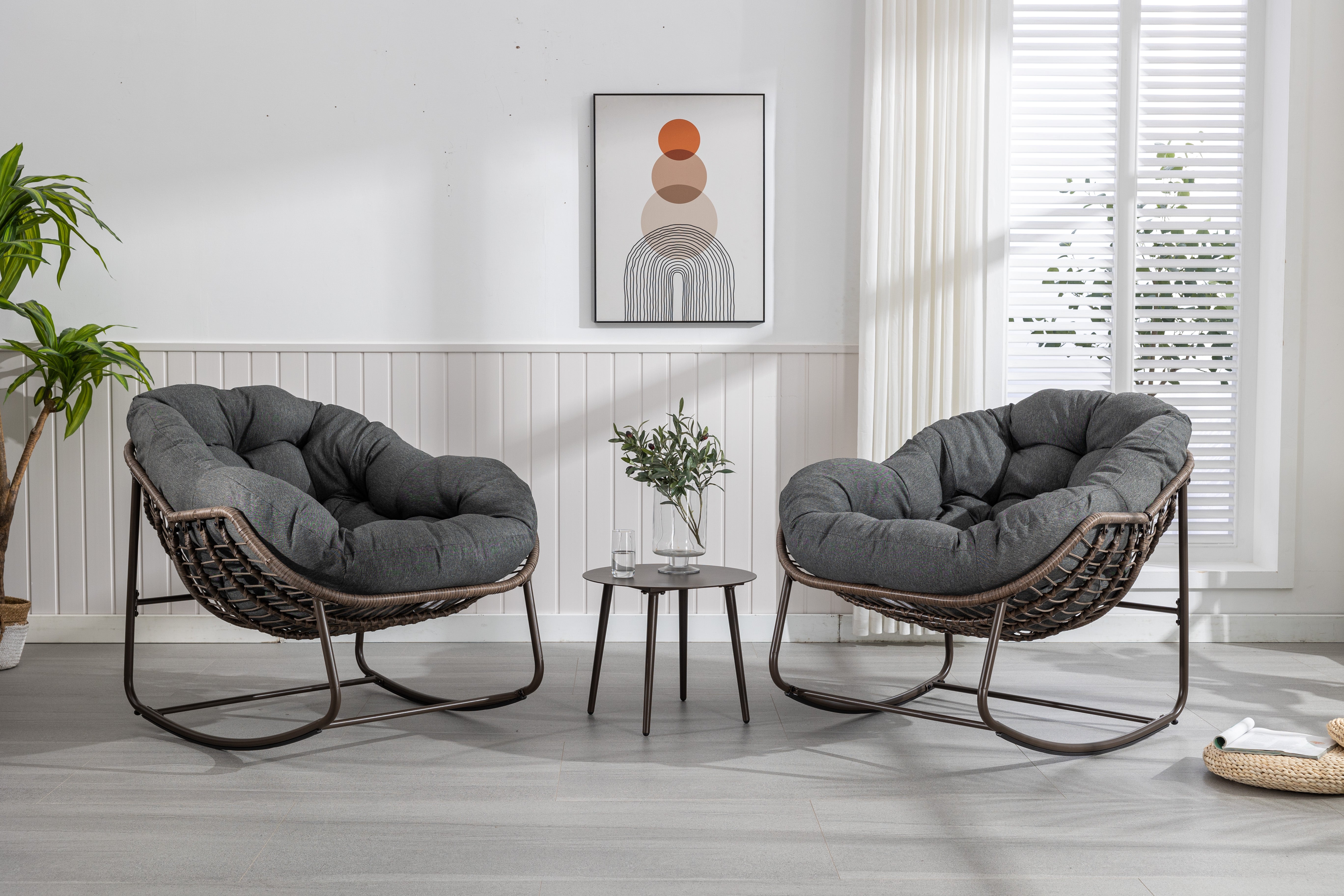 Logidon Outdoor Egg Chair Schommelstoel Donkergrijs met Dik Kussen
