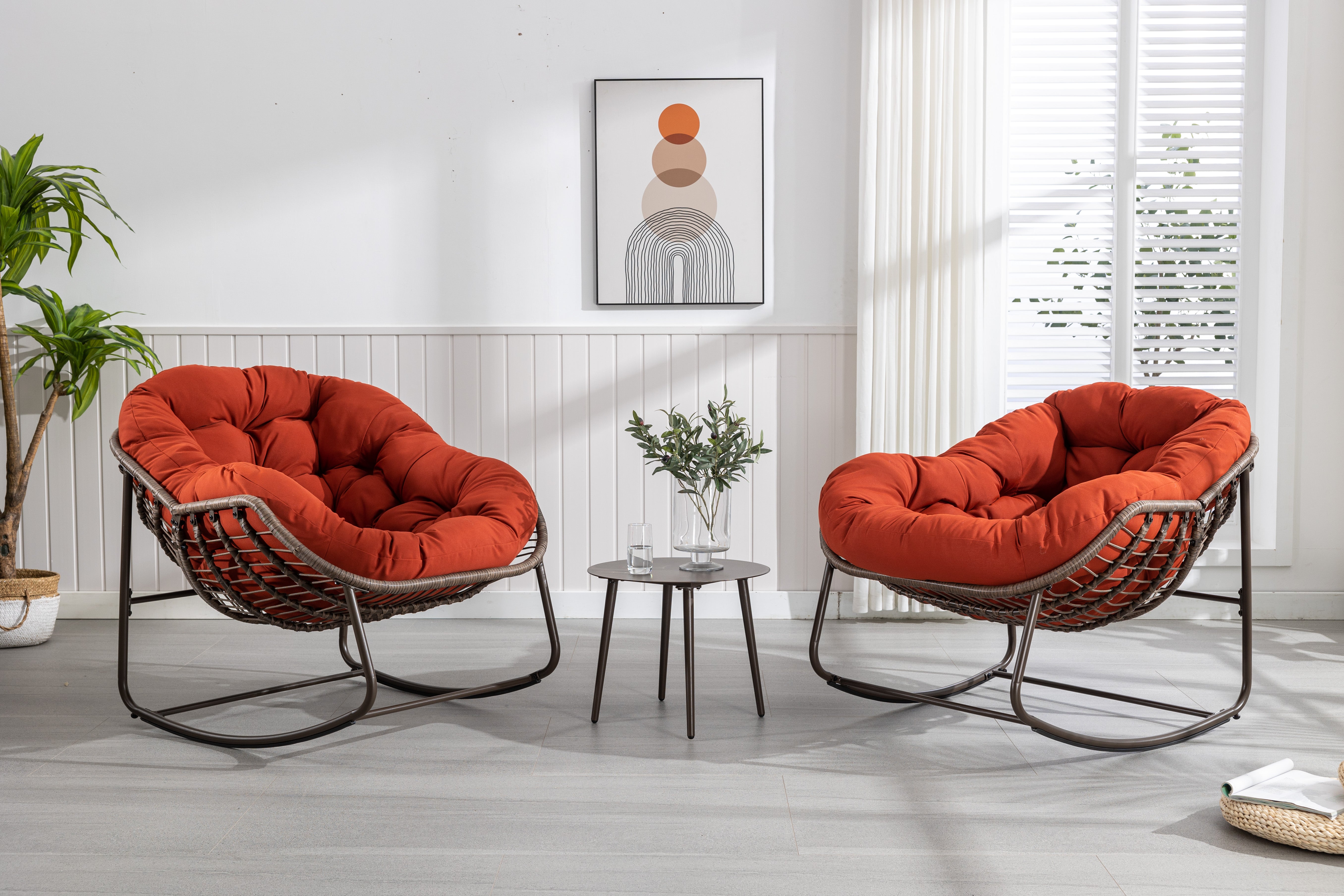 Logidon Outdoor Rotan Schommelstoel met Oranje Bekleding voor Tuin