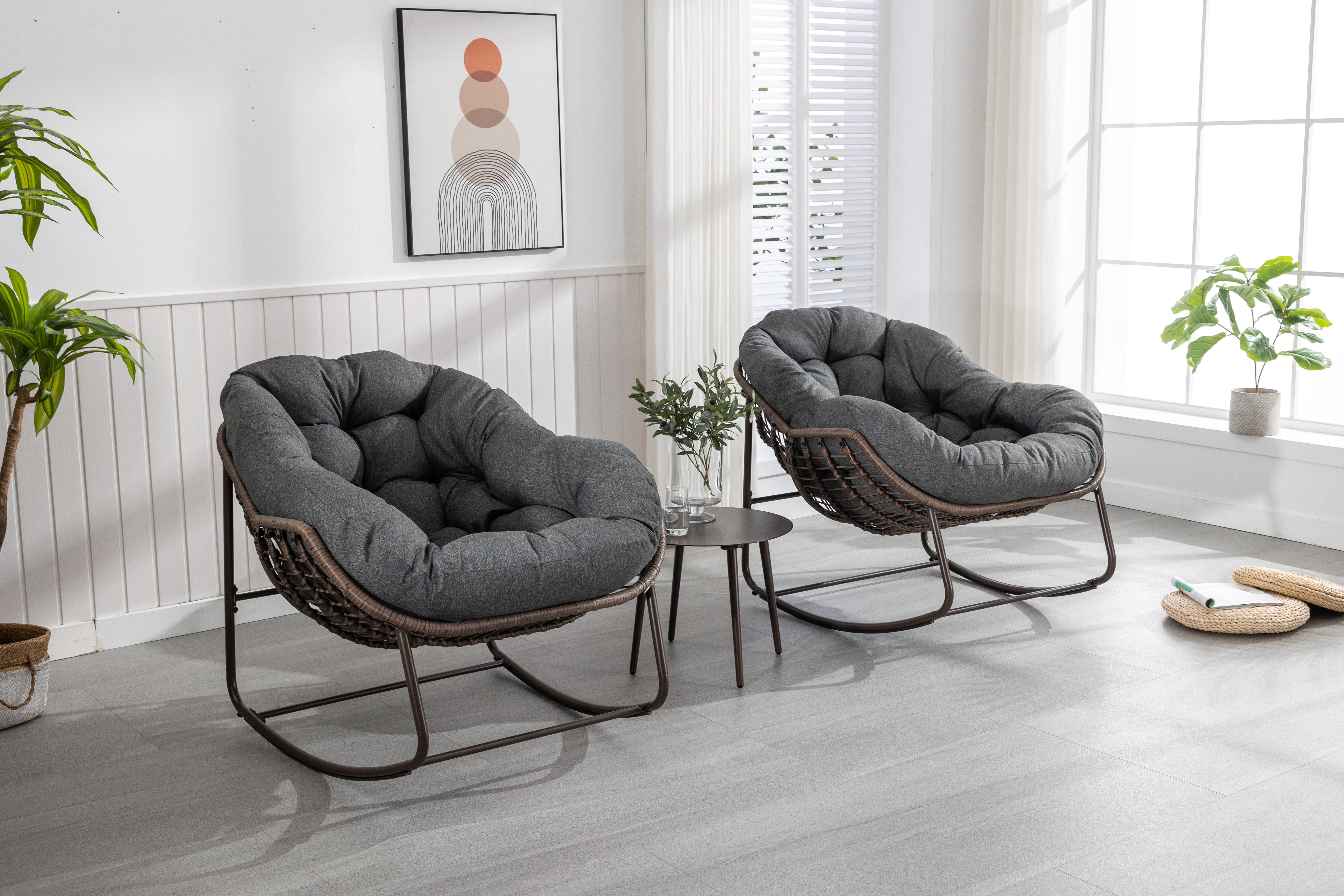 Logidon Outdoor Egg Chair Schommelstoel Donkergrijs met Dik Kussen