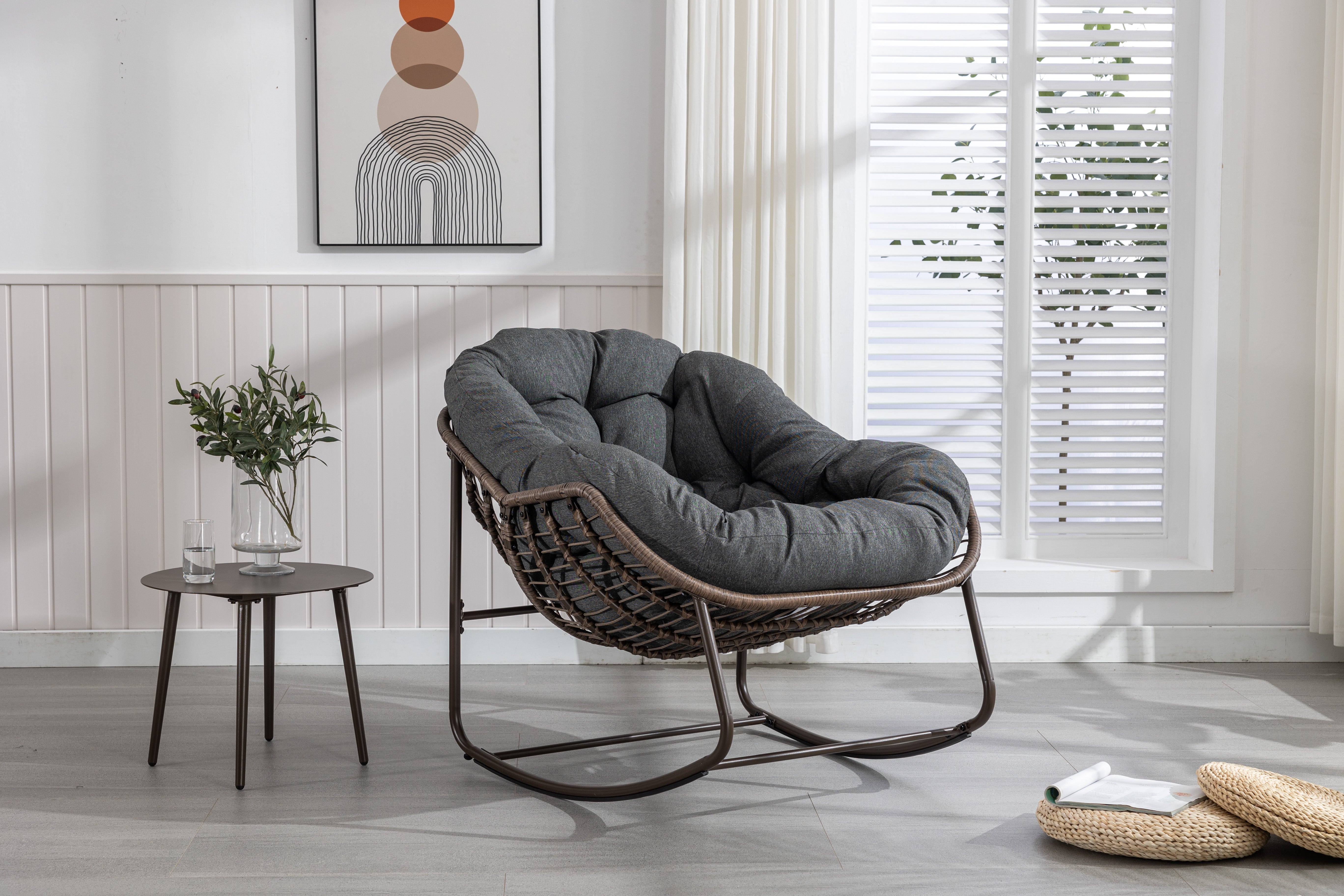 Logidon Outdoor Egg Chair Schommelstoel Donkergrijs met Dik Kussen